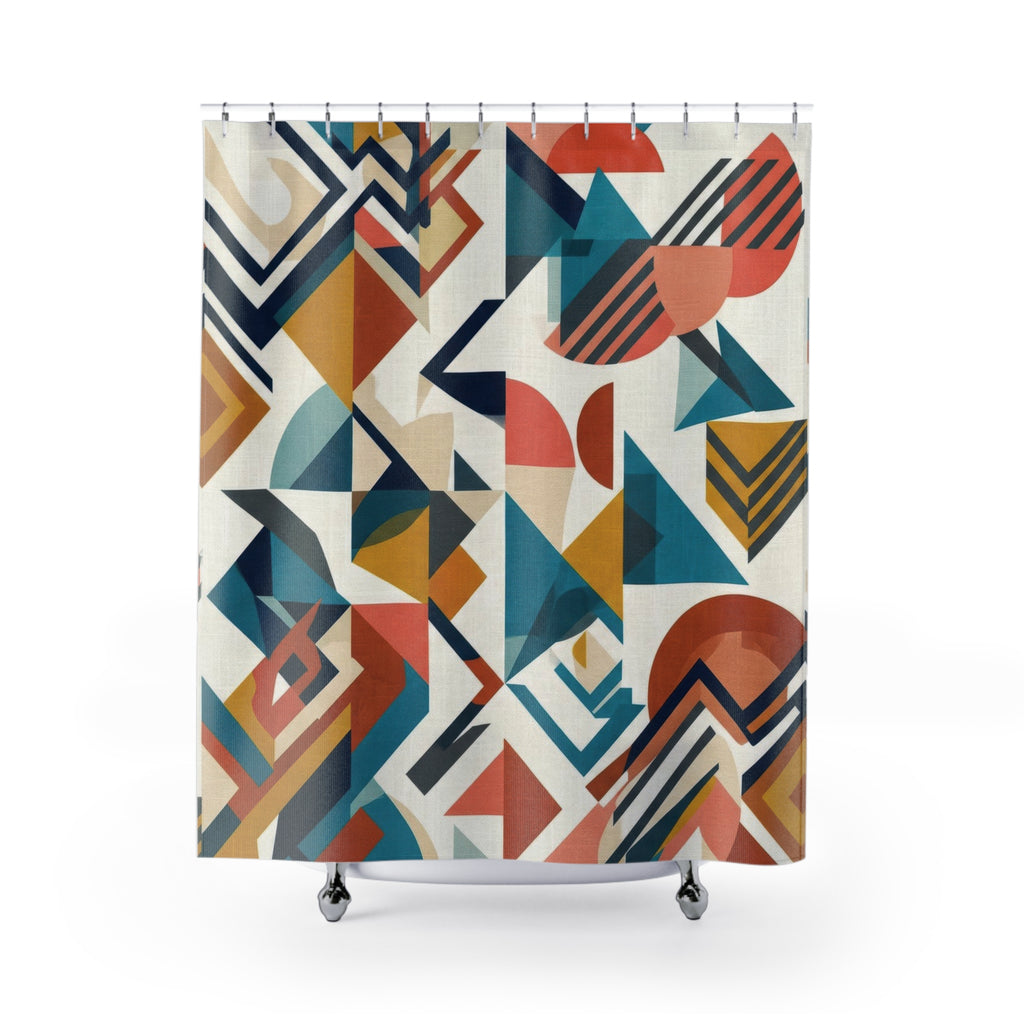 Mid Century Geometric Shower Curtain – Teal and Rust