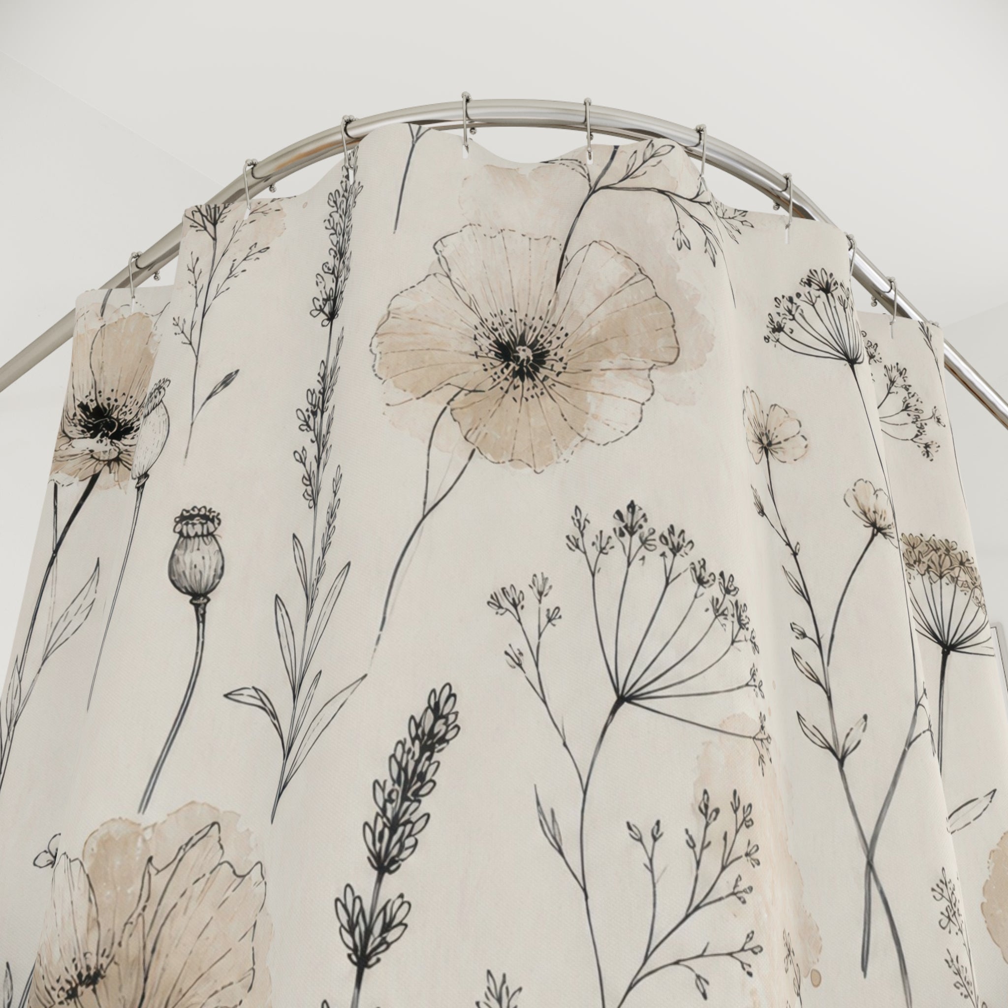 Beige Wildflower Botanical Shower Curtain