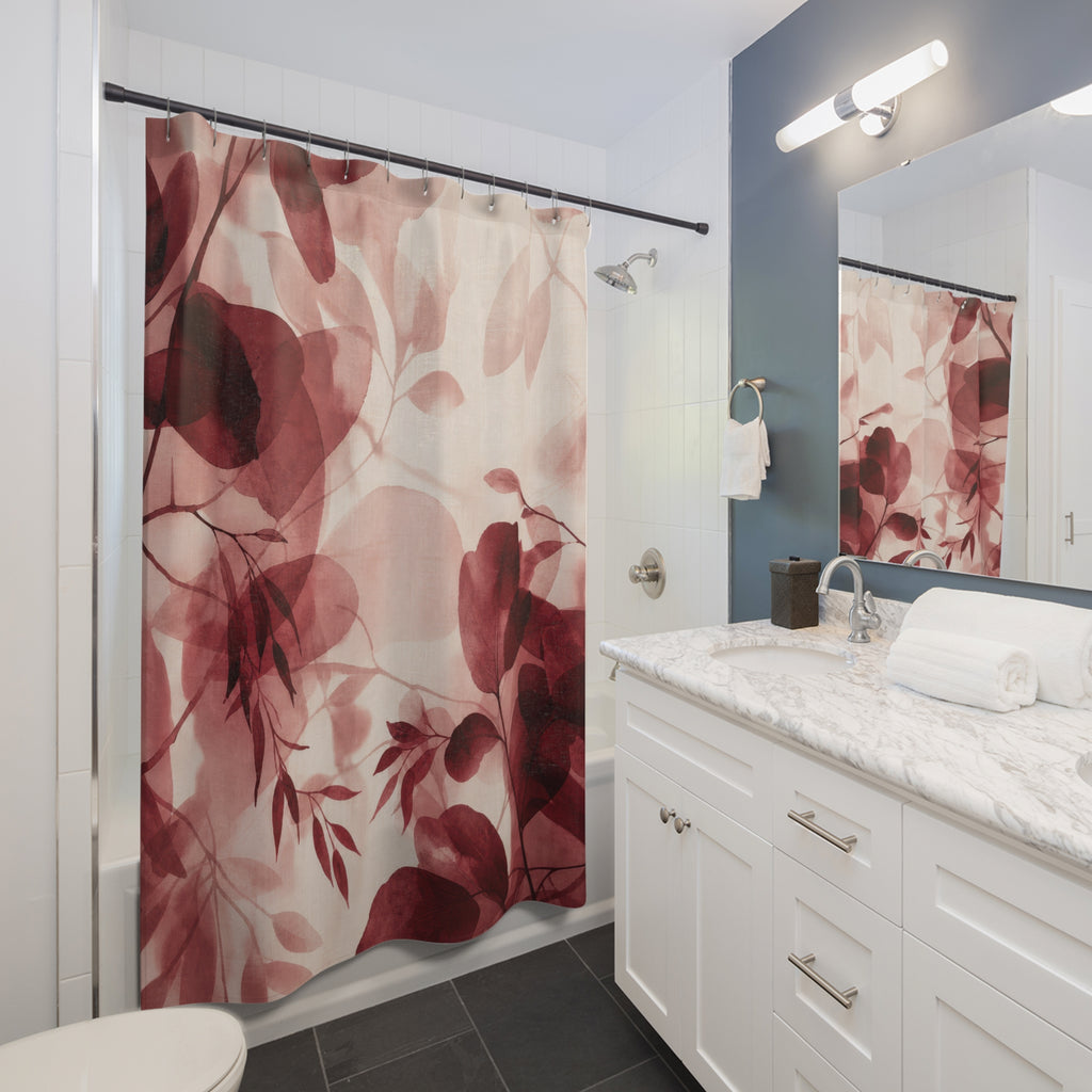 Pink Watercolor Botanical Red Floral Shower Curtain