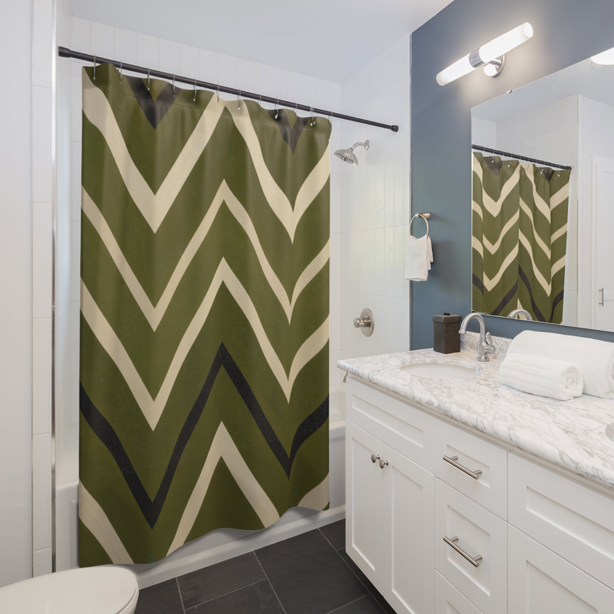 Olive Moss Nested Chevron Shower Curtain