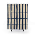 Navy Blue Cream Windowpane Shower Curtain