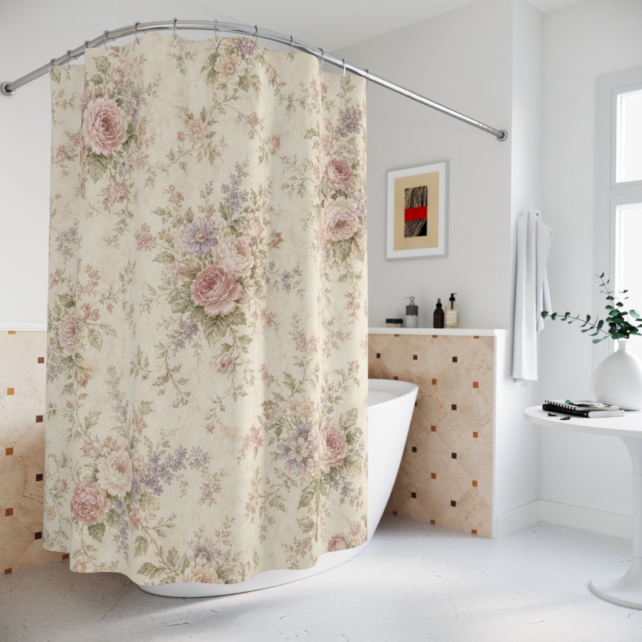 Vintage Floral Rose Cottage Botanical Shower Curtain