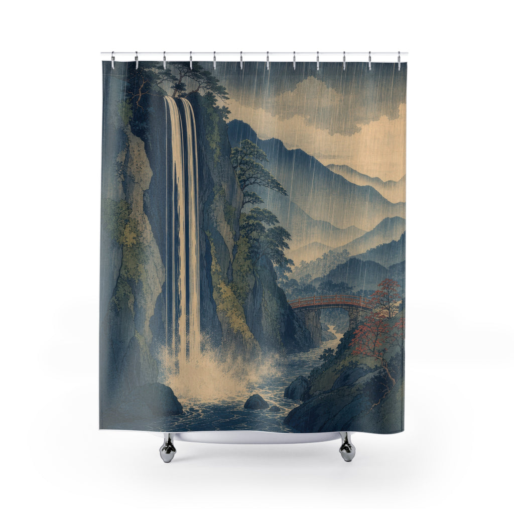 Blue Rain Waterfall Landscape Shower Curtain