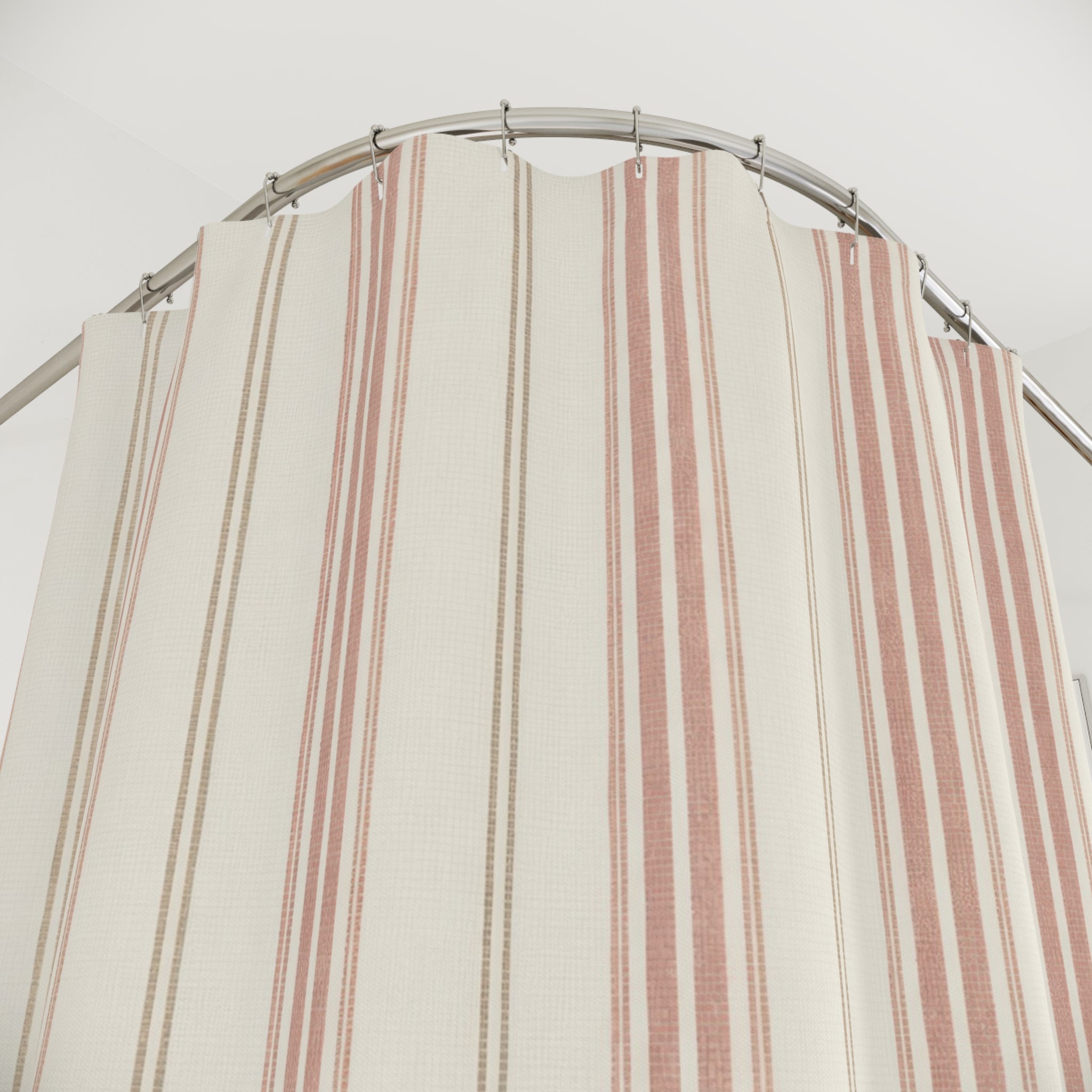 Pink Blush Ticking Stripe Shower Curtain