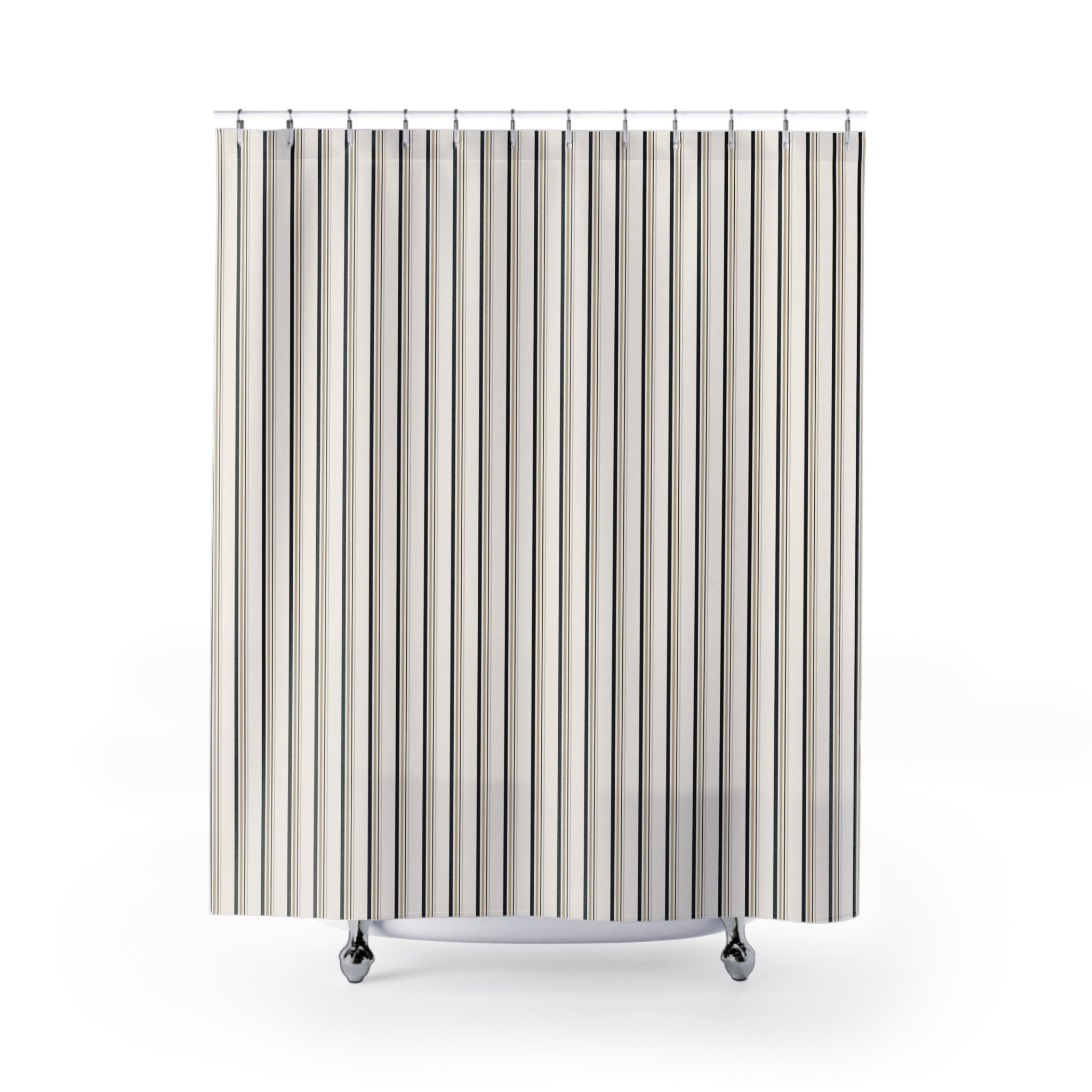 Black White and Beige Striped Shower Curtain