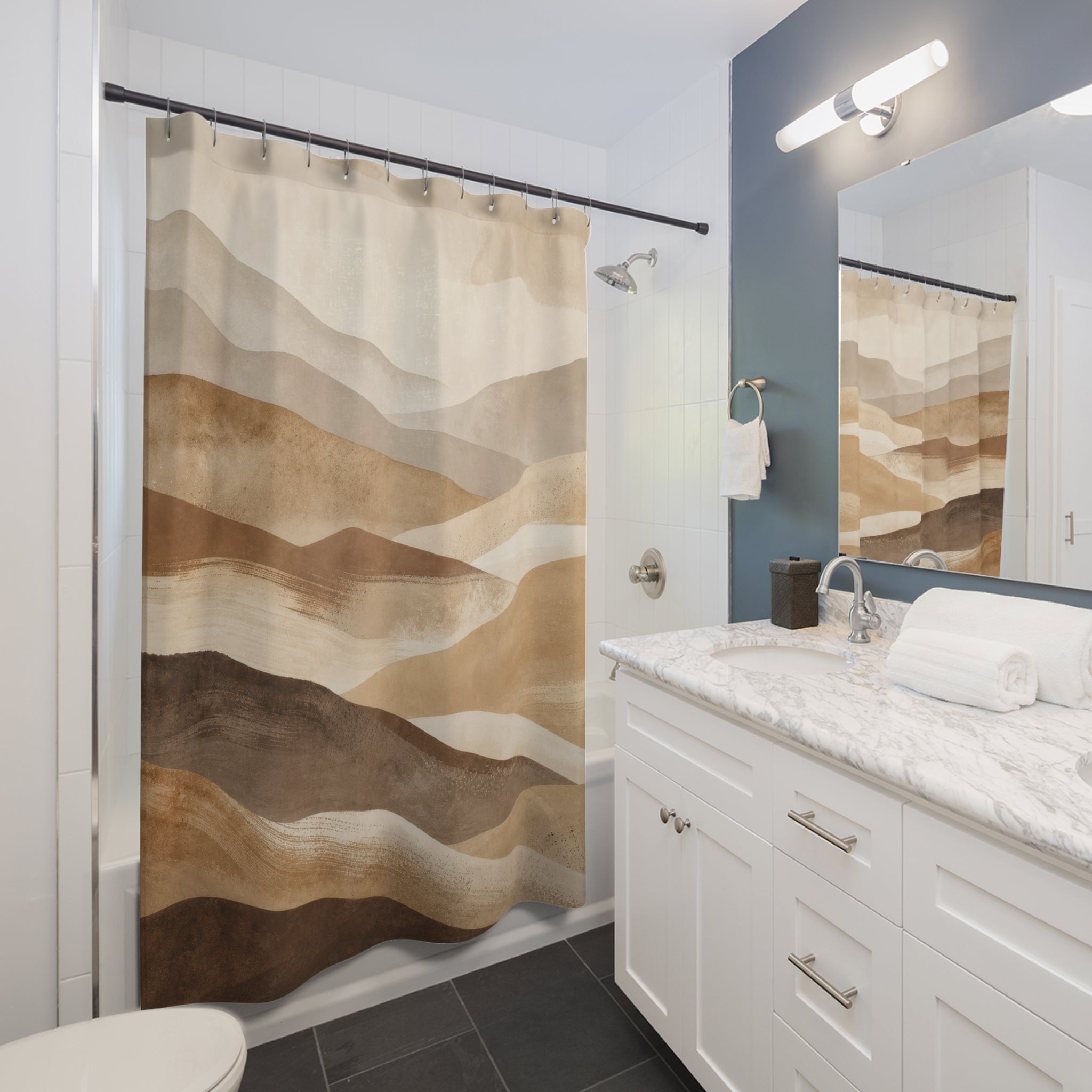 Brown Beige Watercolor Hills Shower Curtain