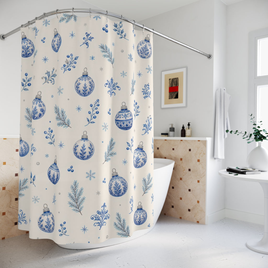 Blue Ornament Christmas Shower Curtain