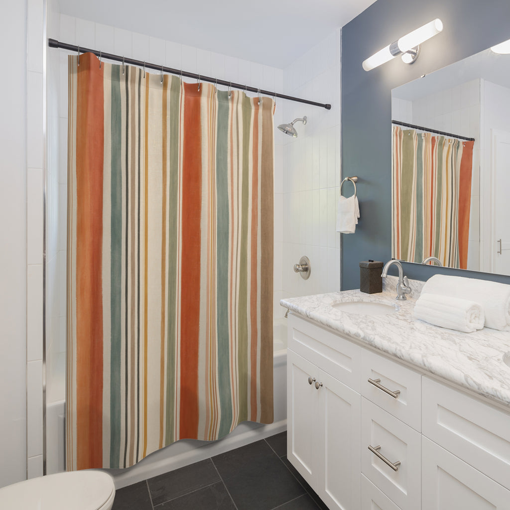 Teal Sage Terracotta Vertical Stripe Shower Curtain