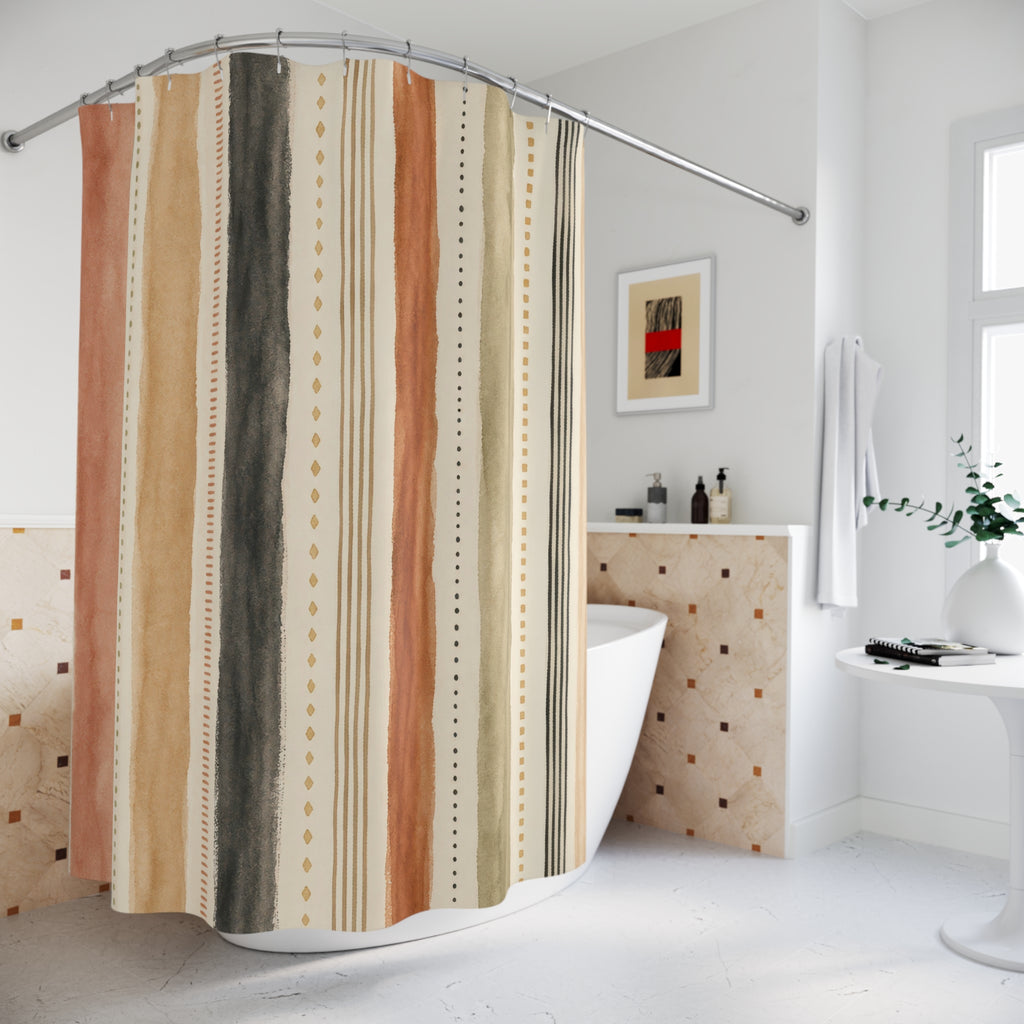 Blush Sage Beige Dotted Stripe Shower Curtain