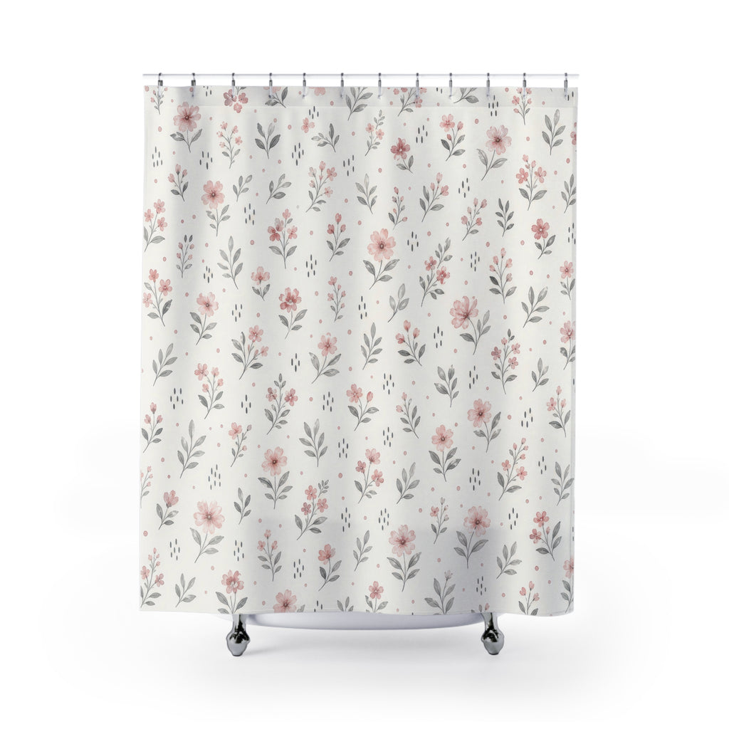 Gray Pink Floral Shower Curtain: Gray Pink Shower Curtain