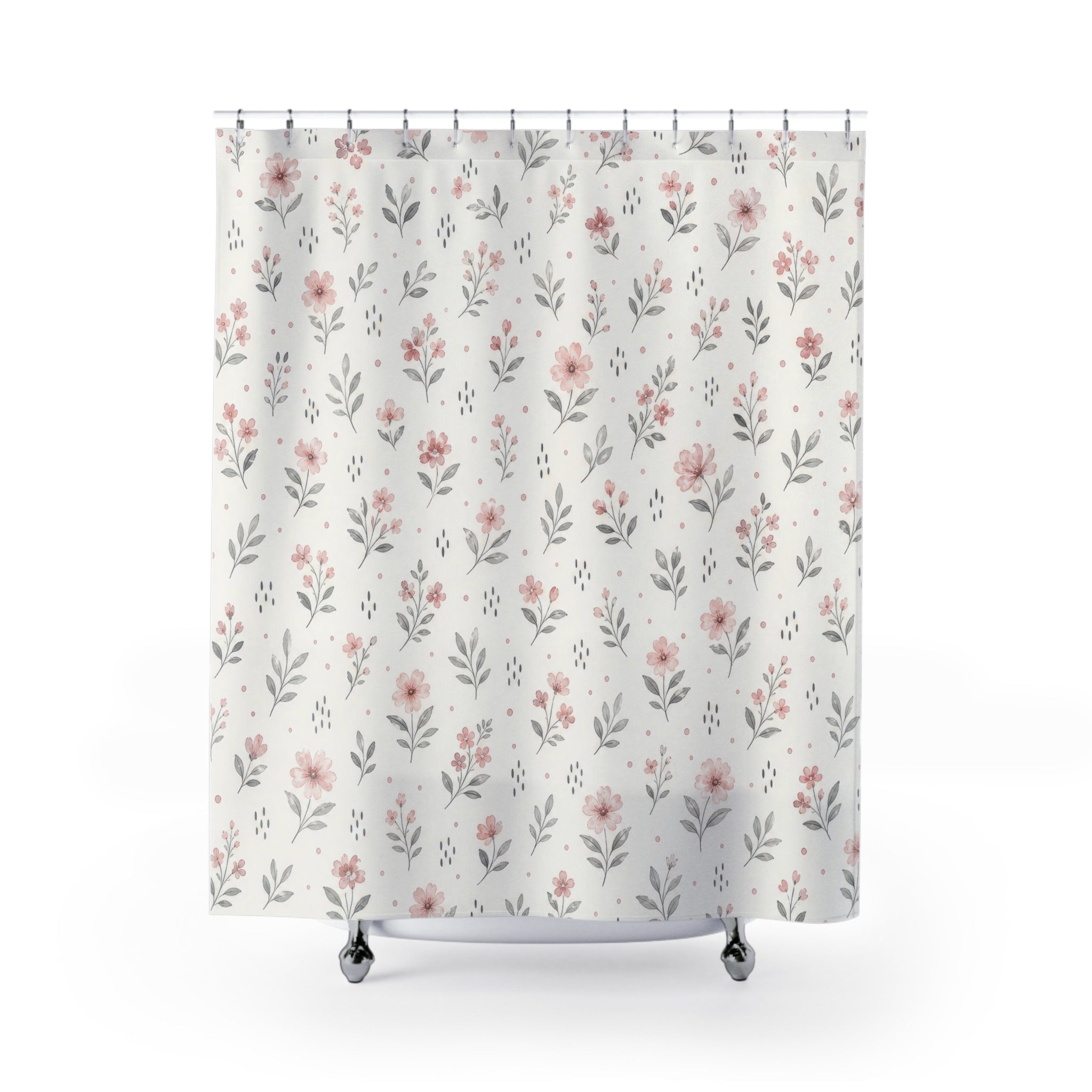 Gray Pink Floral Shower Curtain: Gray Pink Shower Curtain