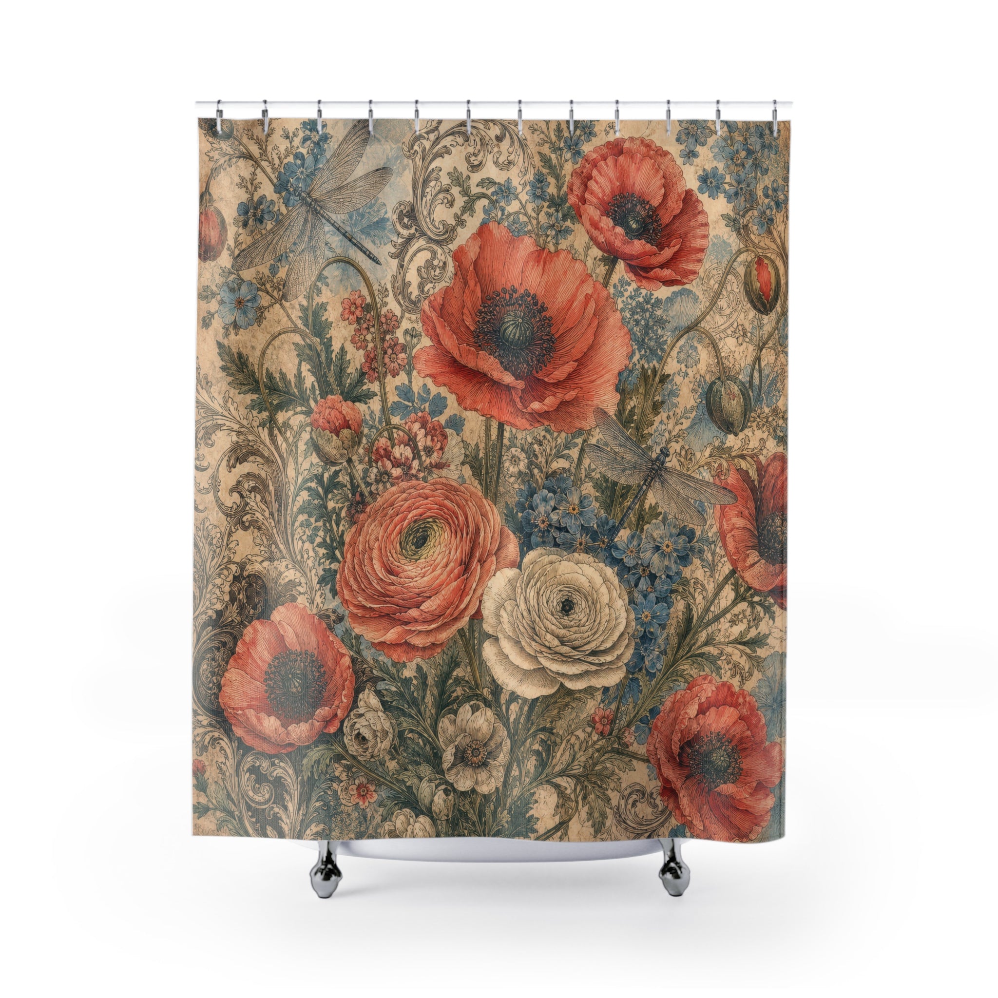Floral Dragonfly Shower Curtain