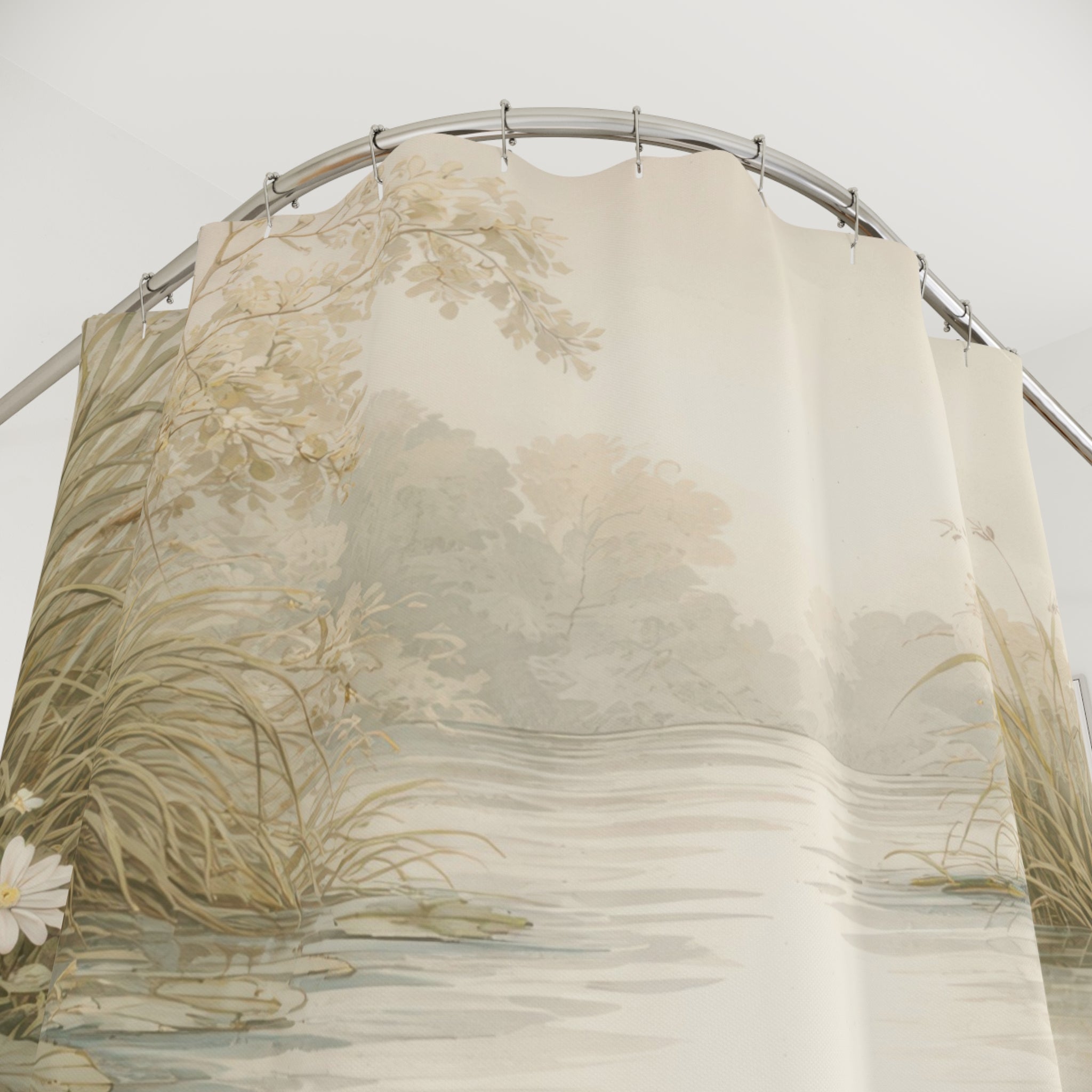 Duck Family Shower Curtain – Blue-Green Pond Scene