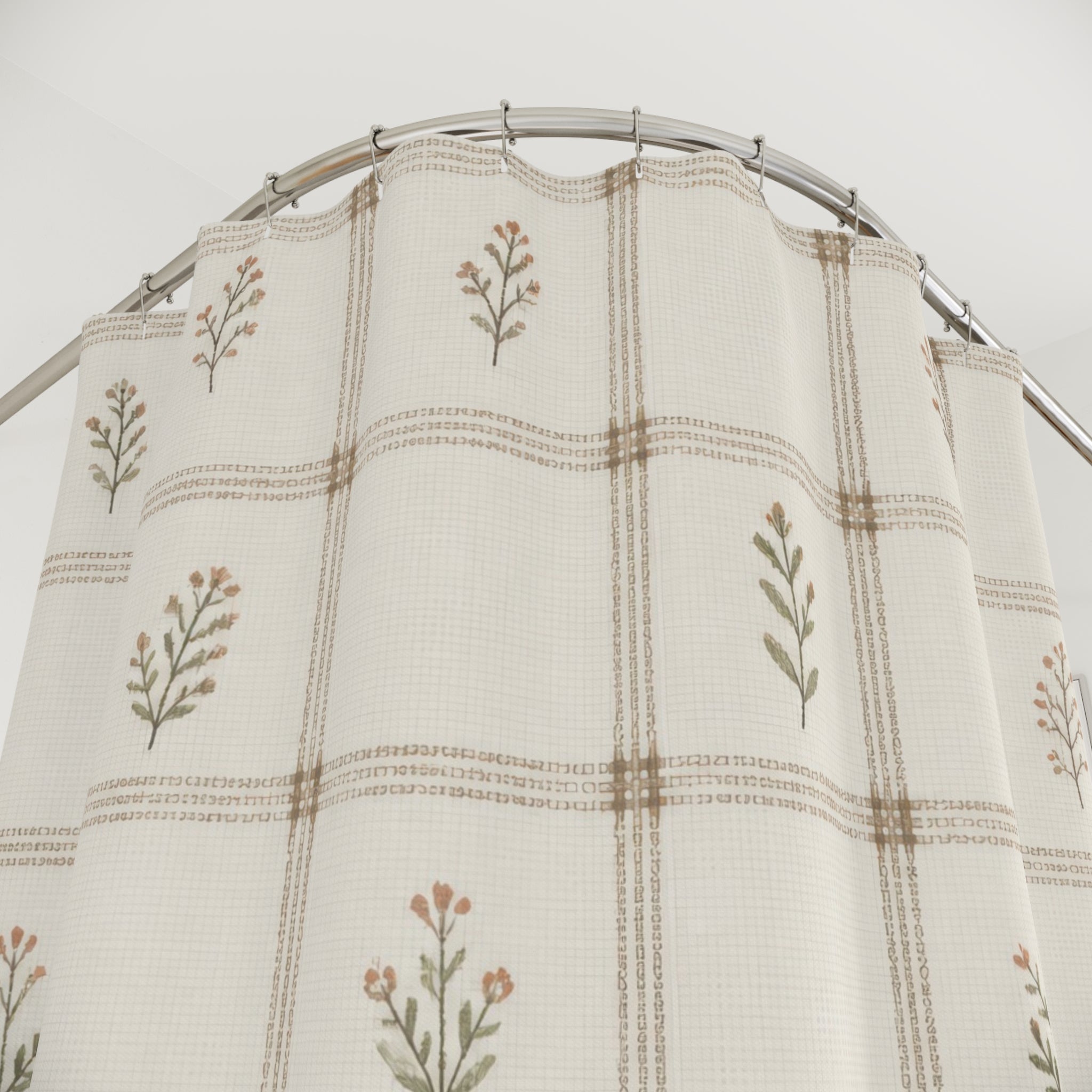 Cream Beige Farmhouse Check Shower Curtain