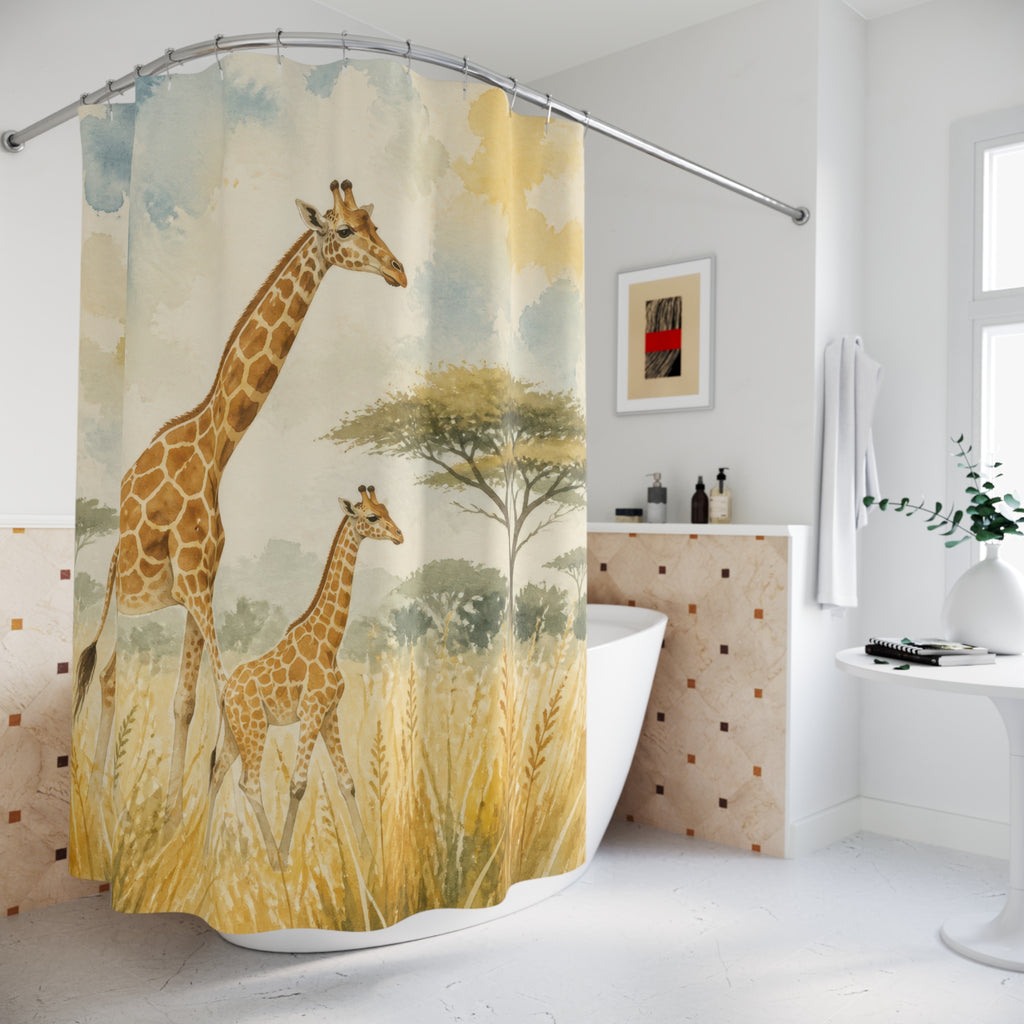 Watercolor Safari Animal Scene Shower Curtain