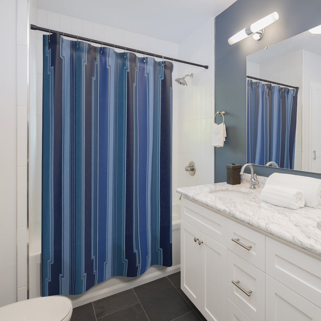Navy Blue Stepped Stripe Shower Curtain