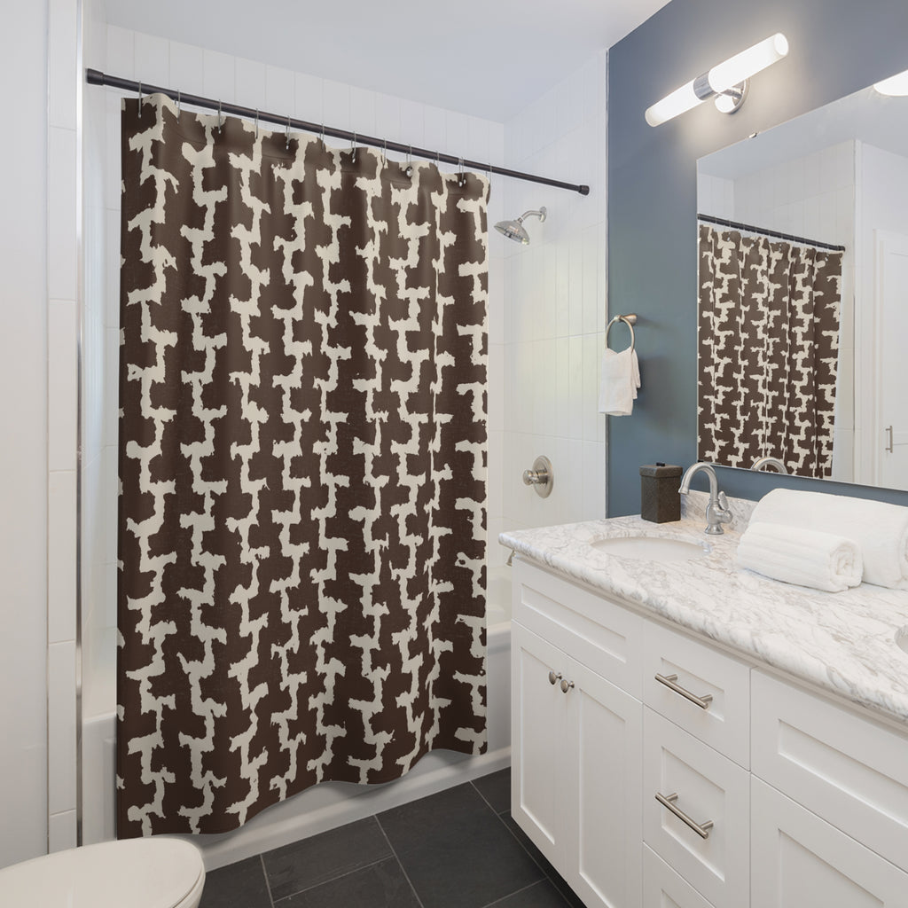 Brown Greek Key Shower Curtain — Chocolate Cream