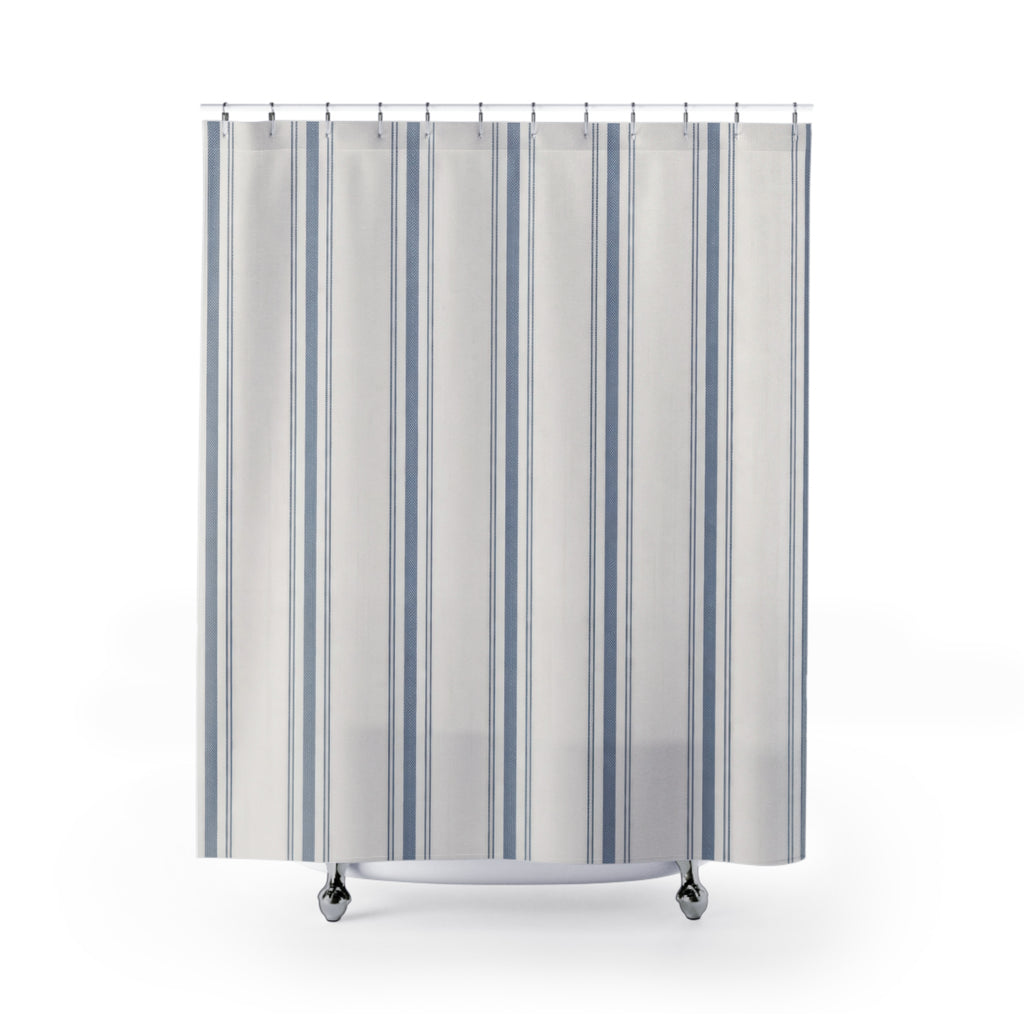 Blue Ticking Stripe Shower Curtain – French Blue