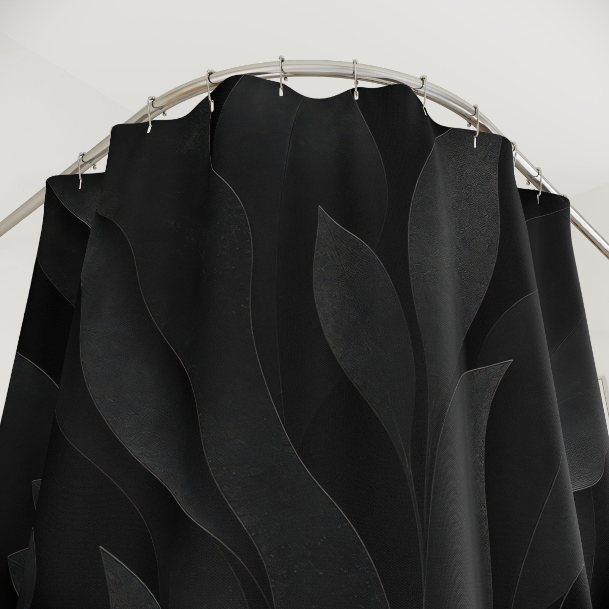 Black Floral Shower Curtain, Dark Botanical Bath Decor, Tone on Tone Leaf Pattern, Moody Guest Bathroom Decor, Black Garden Style Decor