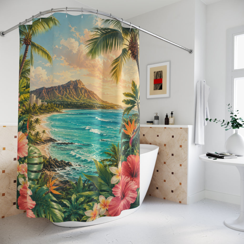 Hawaii Shower Curtain: Tropical Floral Ocean