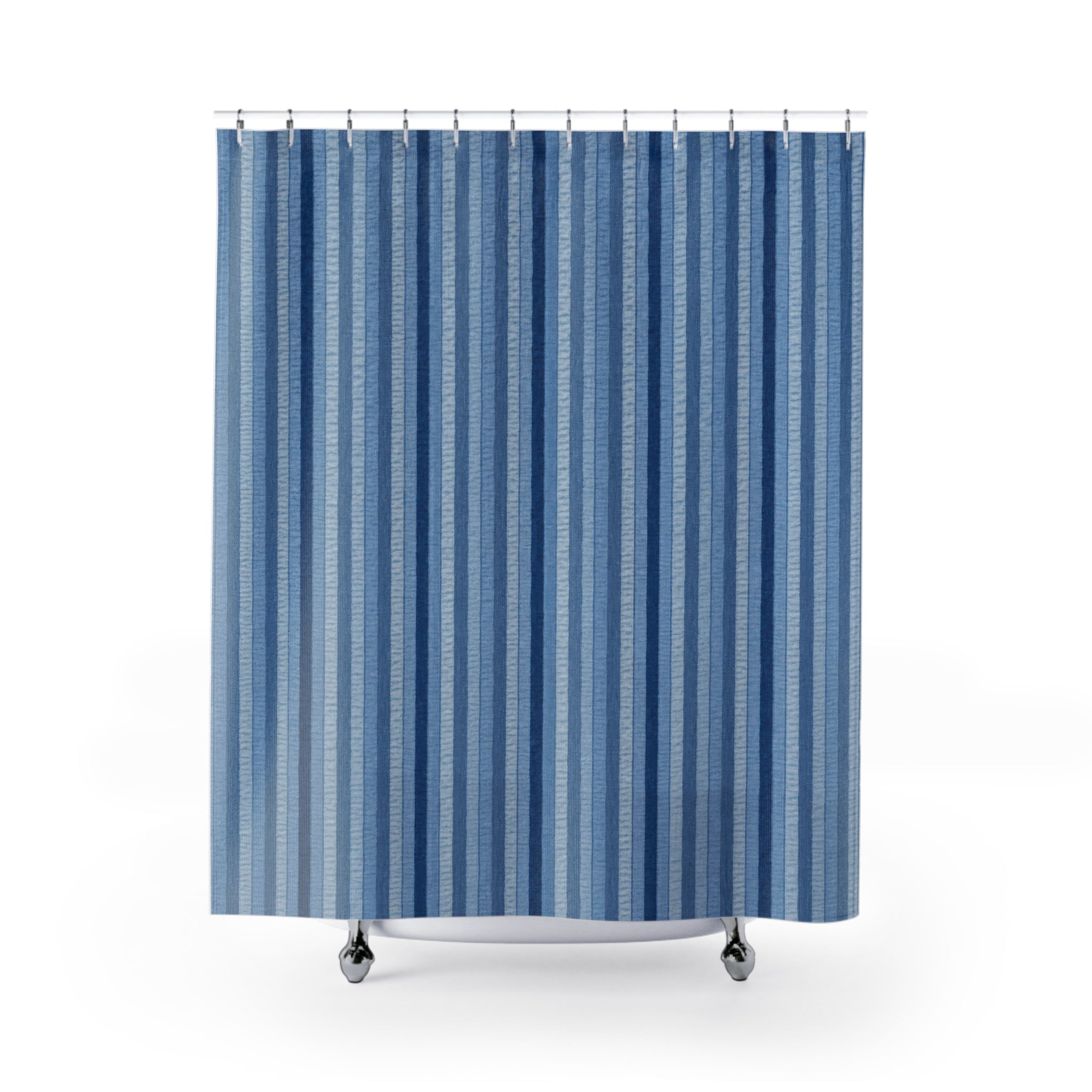 Pale Denim Navy Fine Stripe Shower Curtain