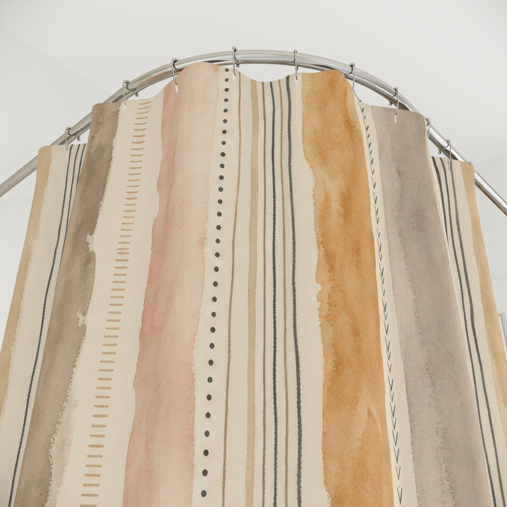 Taupe Gray Watercolor Stripe Shower Curtain
