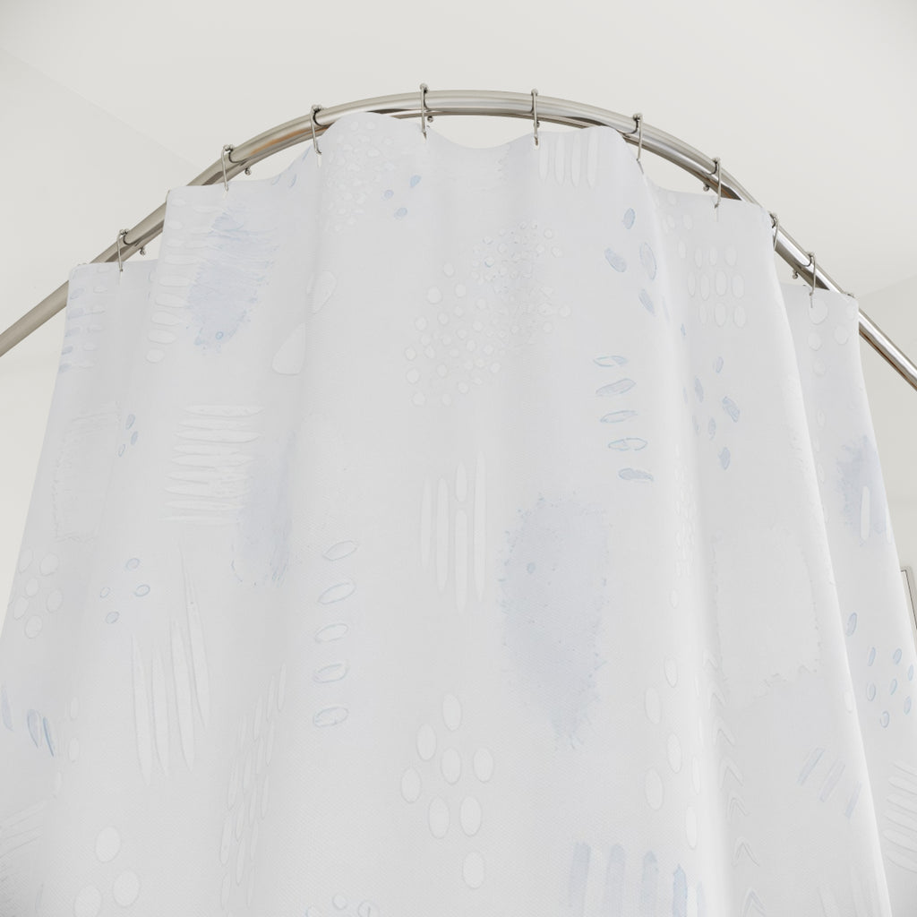 White Shower Curtain, Boho Abstract Bath Decor, Pale Blue Gray Texture Pattern, Minimal Guest Bathroom Decor, Soft Spa Style, White Style