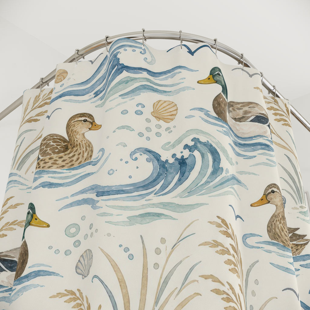 Watercolor Mallard Wave Shower Curtain