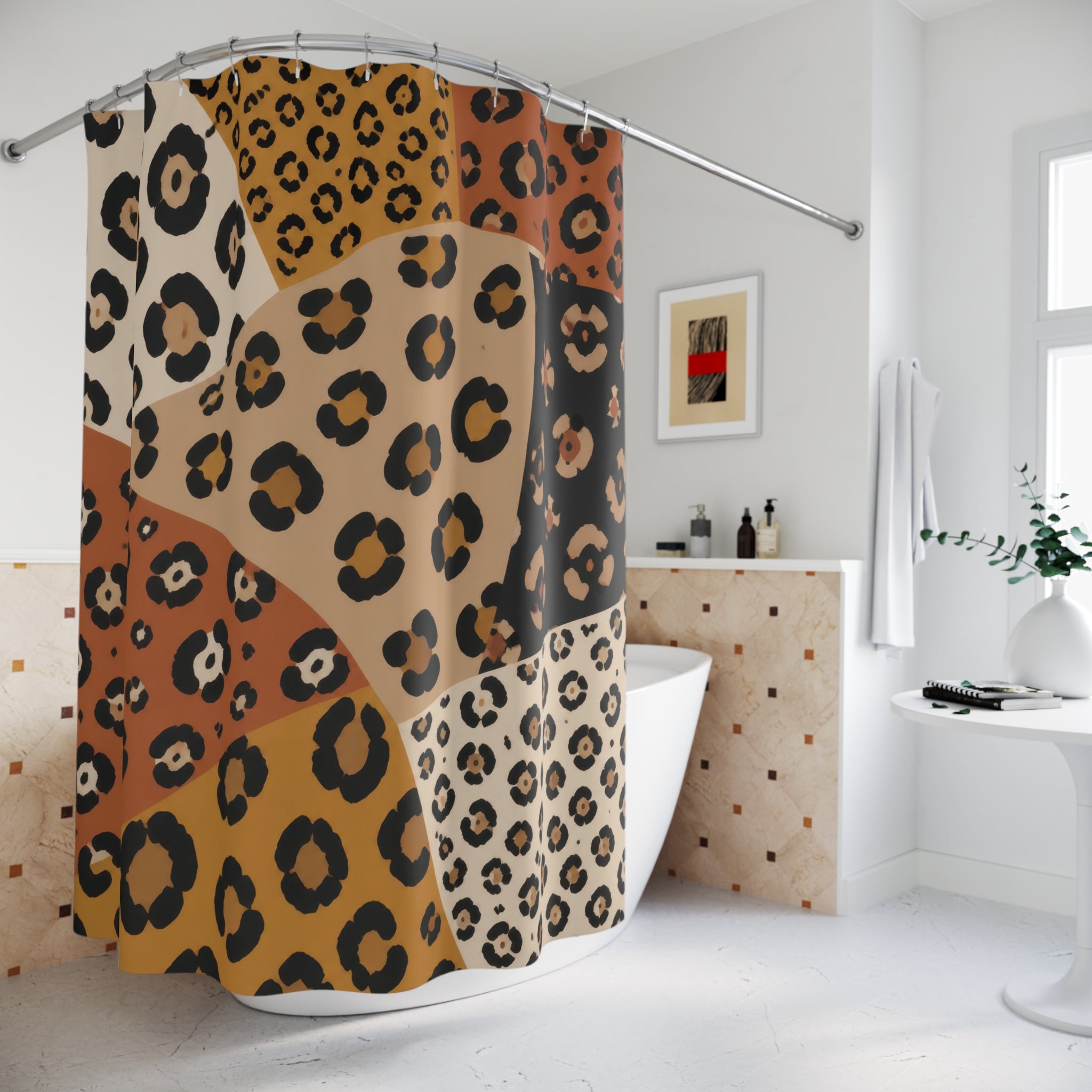 Terracotta Desert Mosaic Leopard Shower Curtain