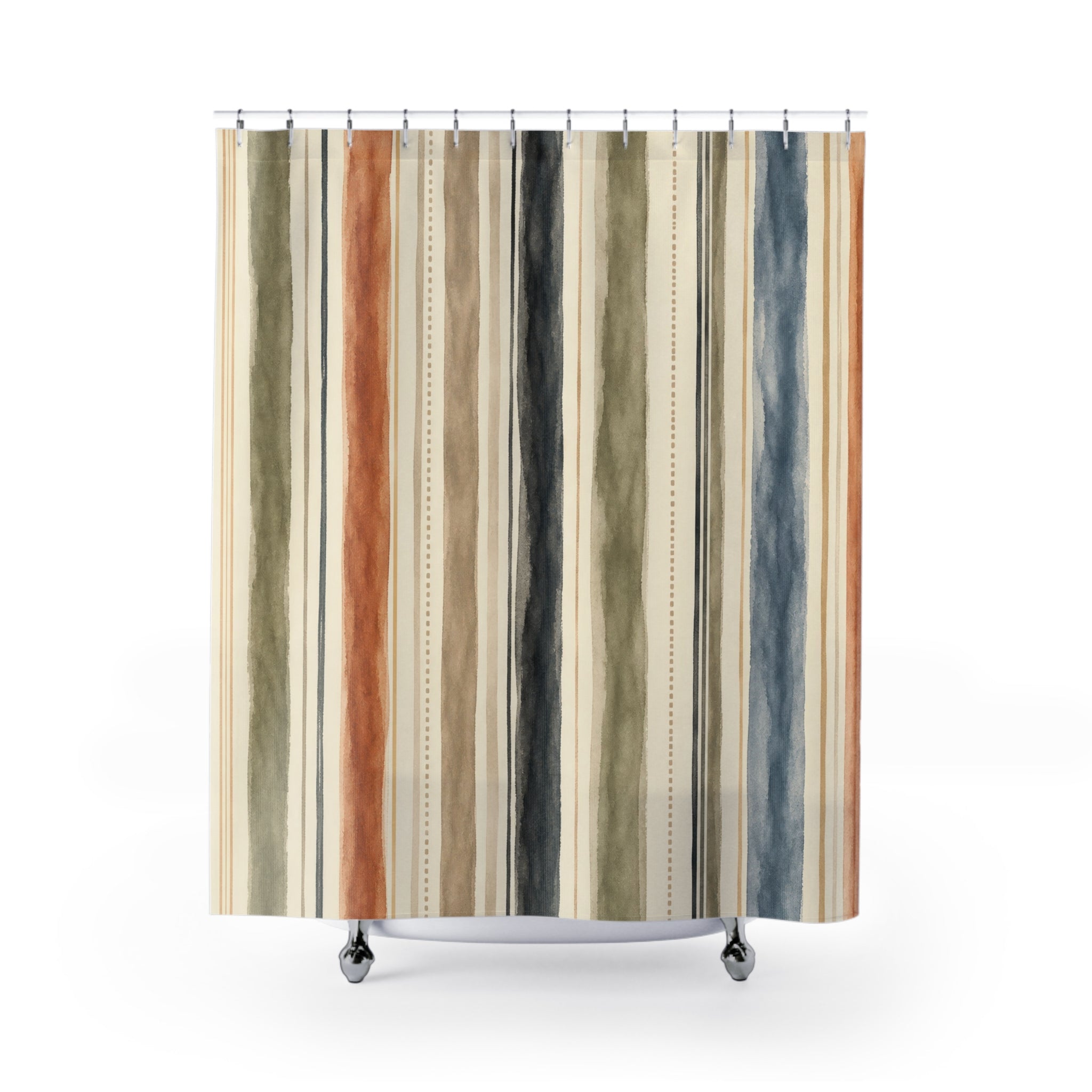 Sage Clay Blue Vertical Stripe Shower Curtain