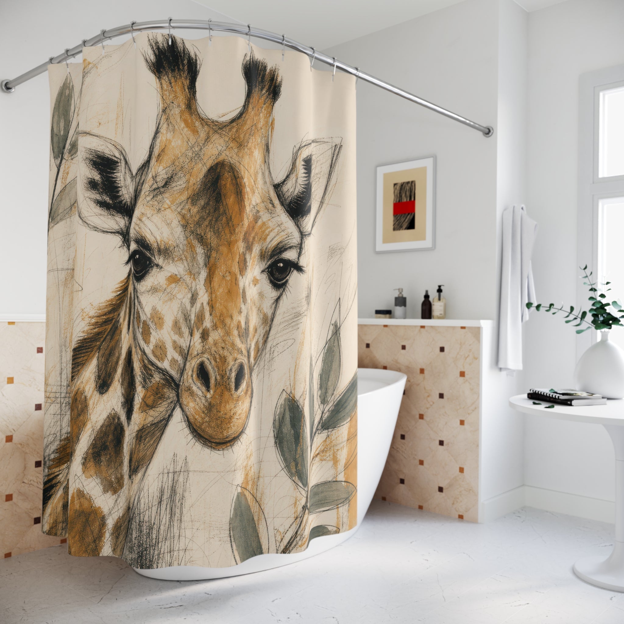Close Animal Sketch Portrait Shower Curtain