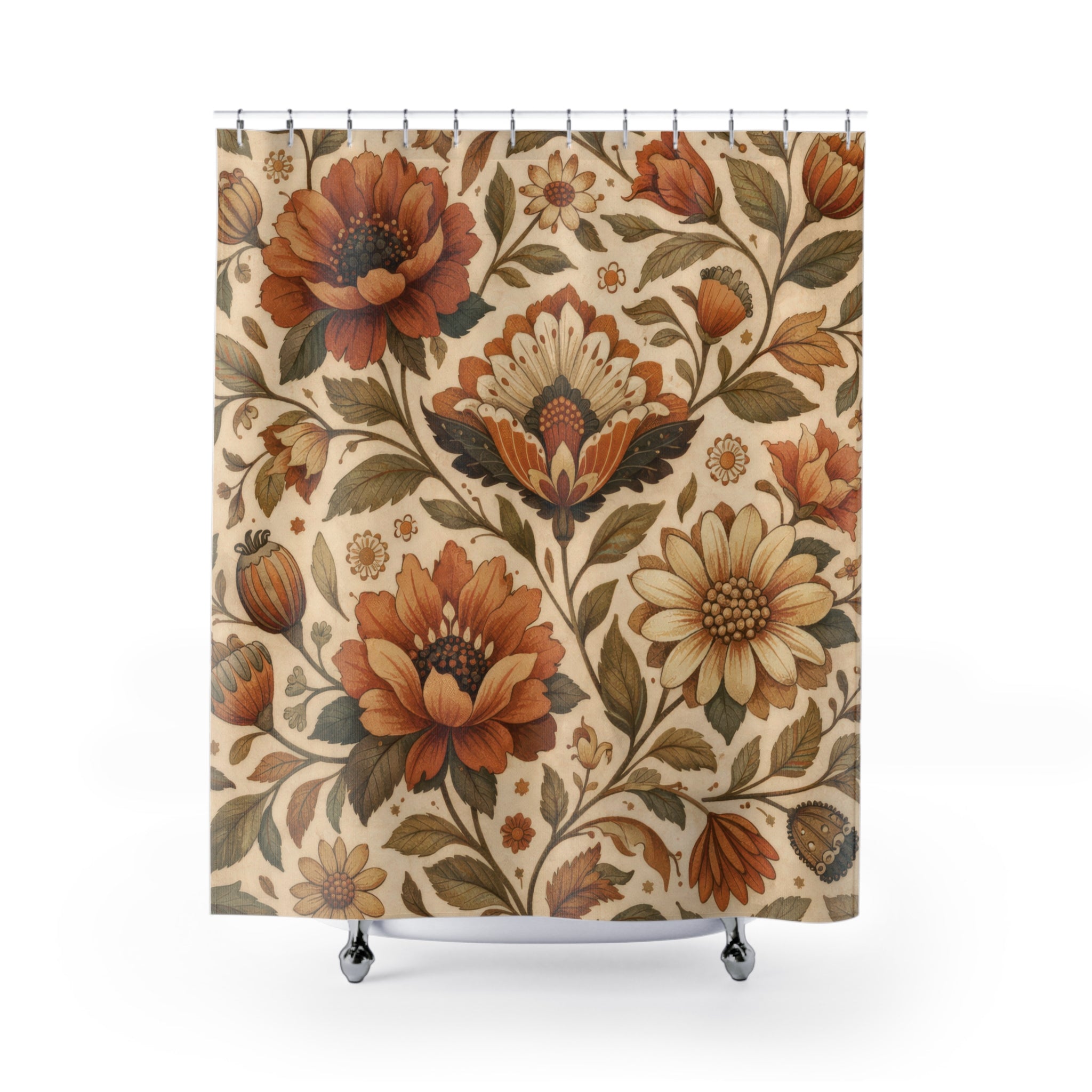 Boho Floral Shower Curtain – Terracotta Ivory Botanical
