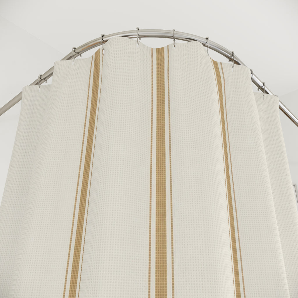 Beige Striped Shower Curtain, Cream Tan Pinstripe Bath Decor, Simple Vertical Line Pattern, Soft Neutral Guest Bathroom Decor Style
