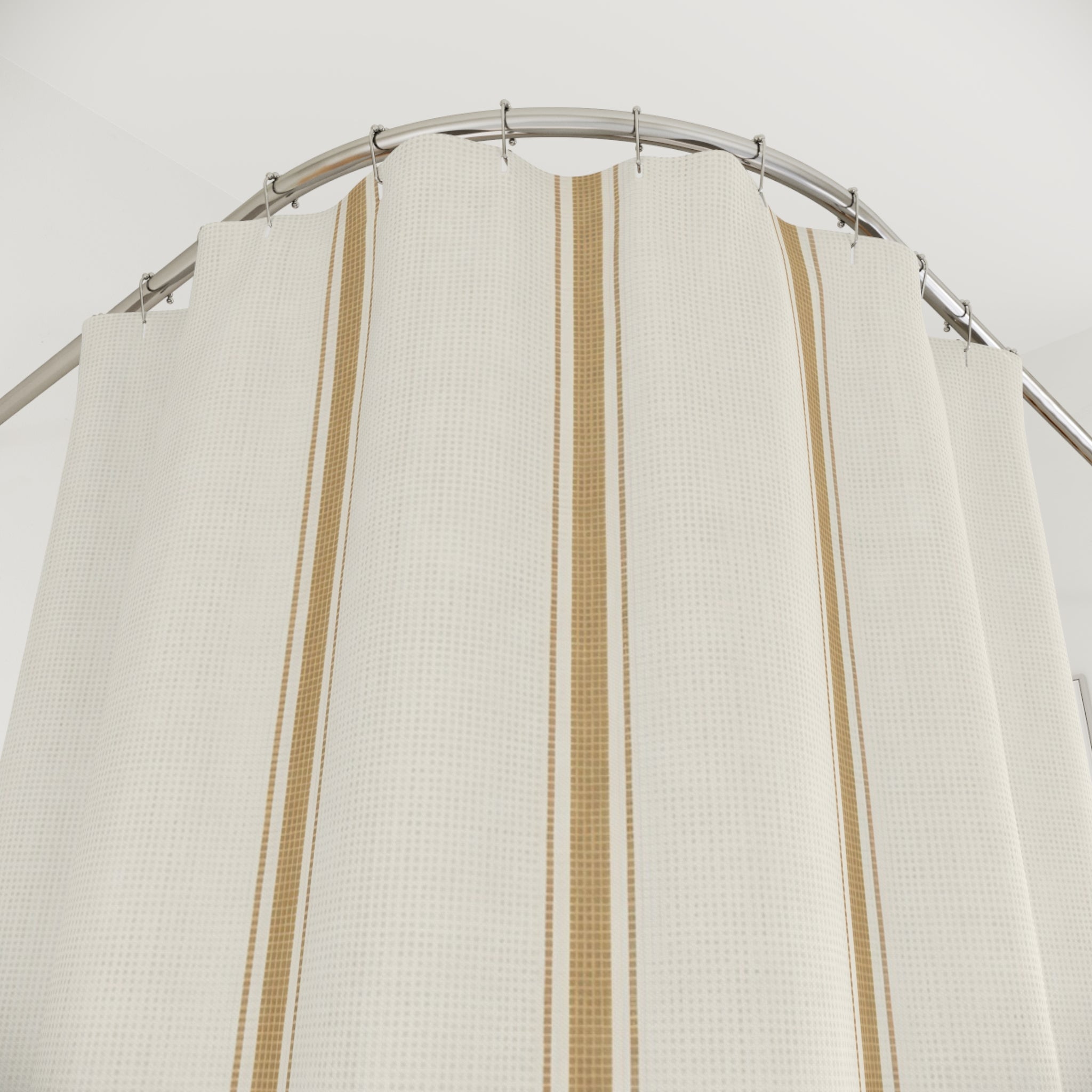 Beige Striped Shower Curtain, Cream Tan Pinstripe Bath Decor, Simple Vertical Line Pattern, Soft Neutral Guest Bathroom Decor Style