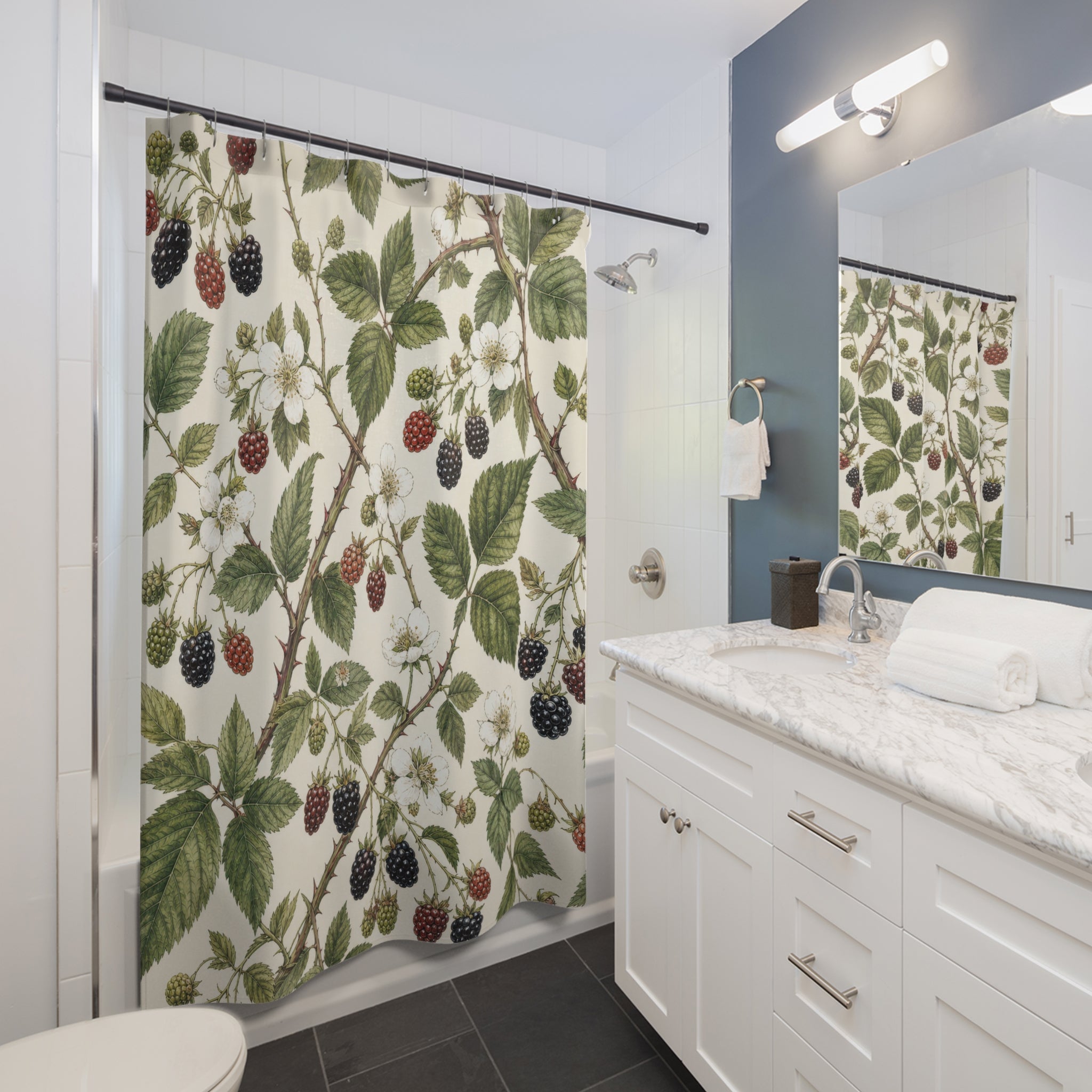 Botanical Berry Bramble Plant Shower Curtain