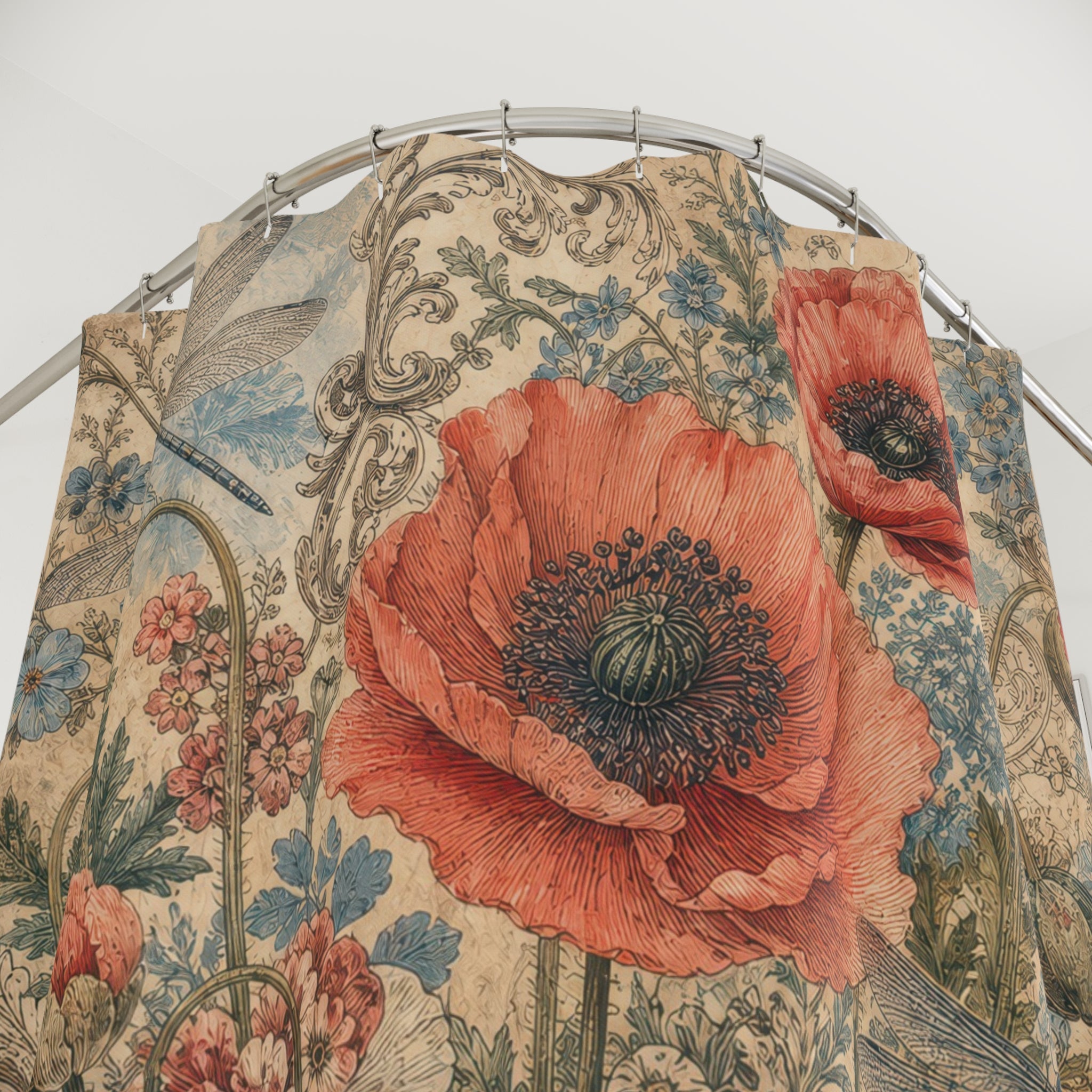 Floral Dragonfly Shower Curtain