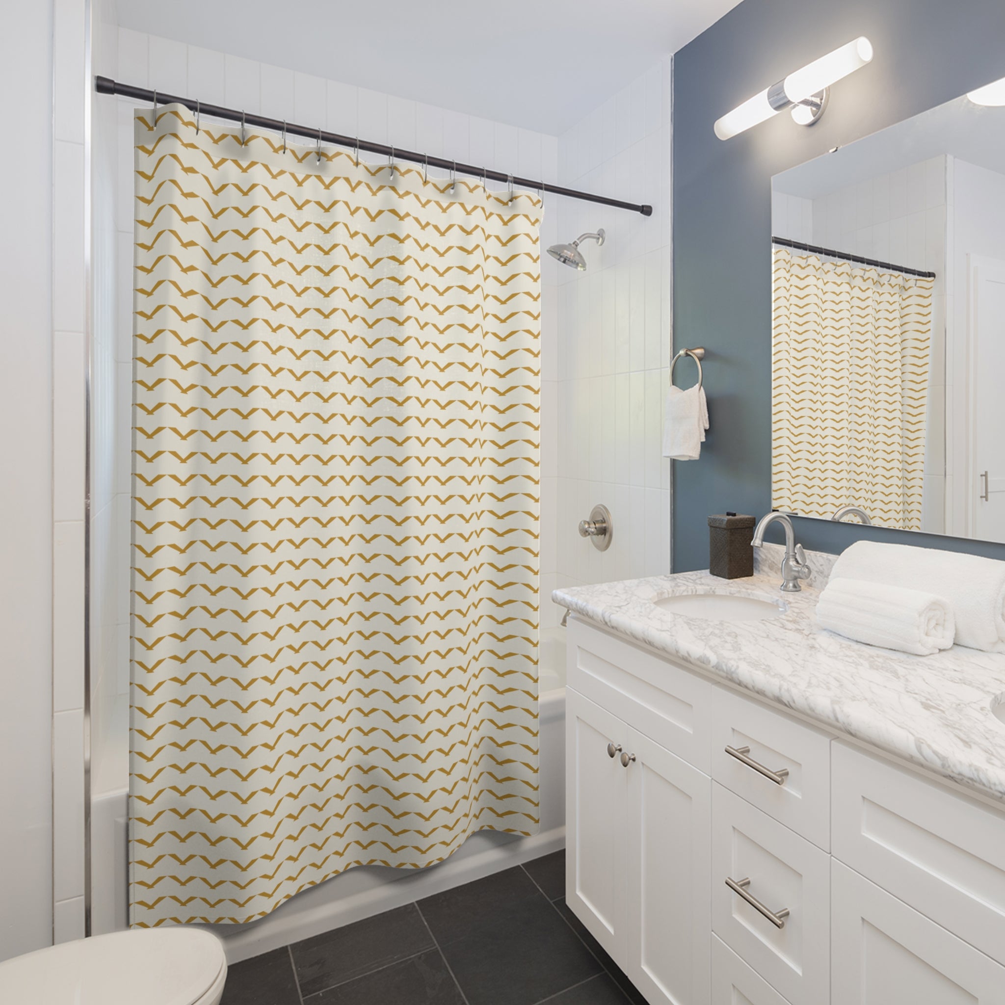 Yellow and White Chevron Shower Curtain