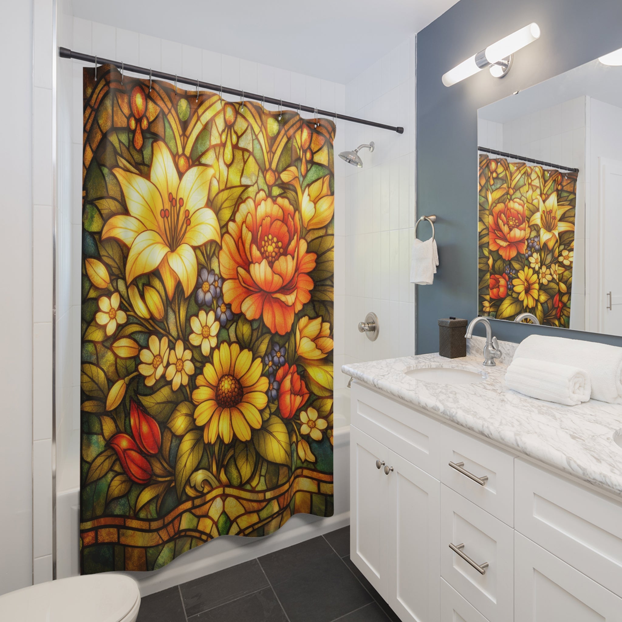 Stained Glass Floral Shower Curtain – Art Nouveau
