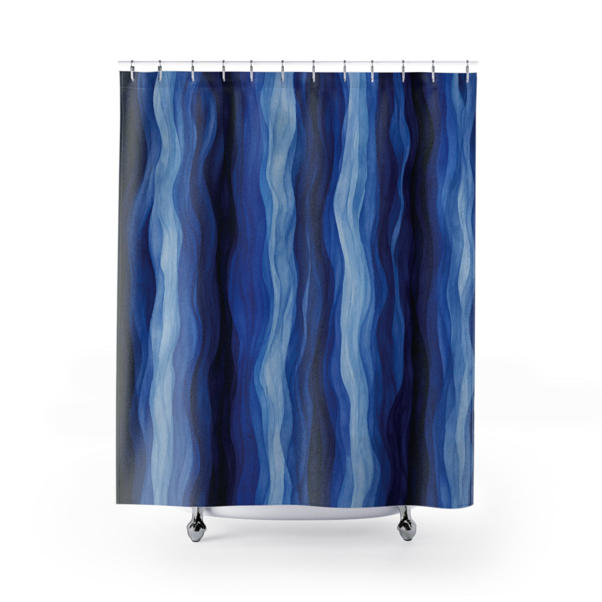 Navy Cobalt Ripple Stripe Wavy Blue Abstract Coastal Shower Curtain