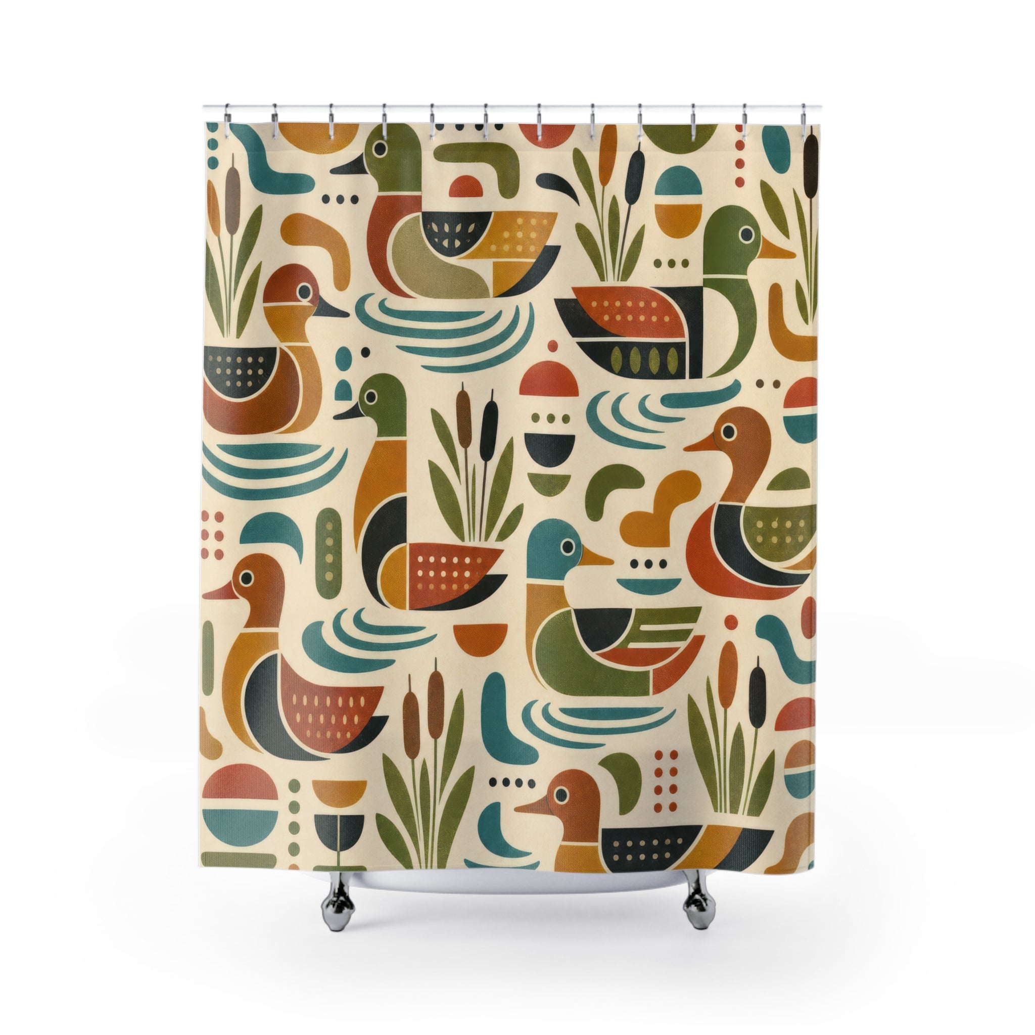 Retro Geometric Duck Shower Curtain