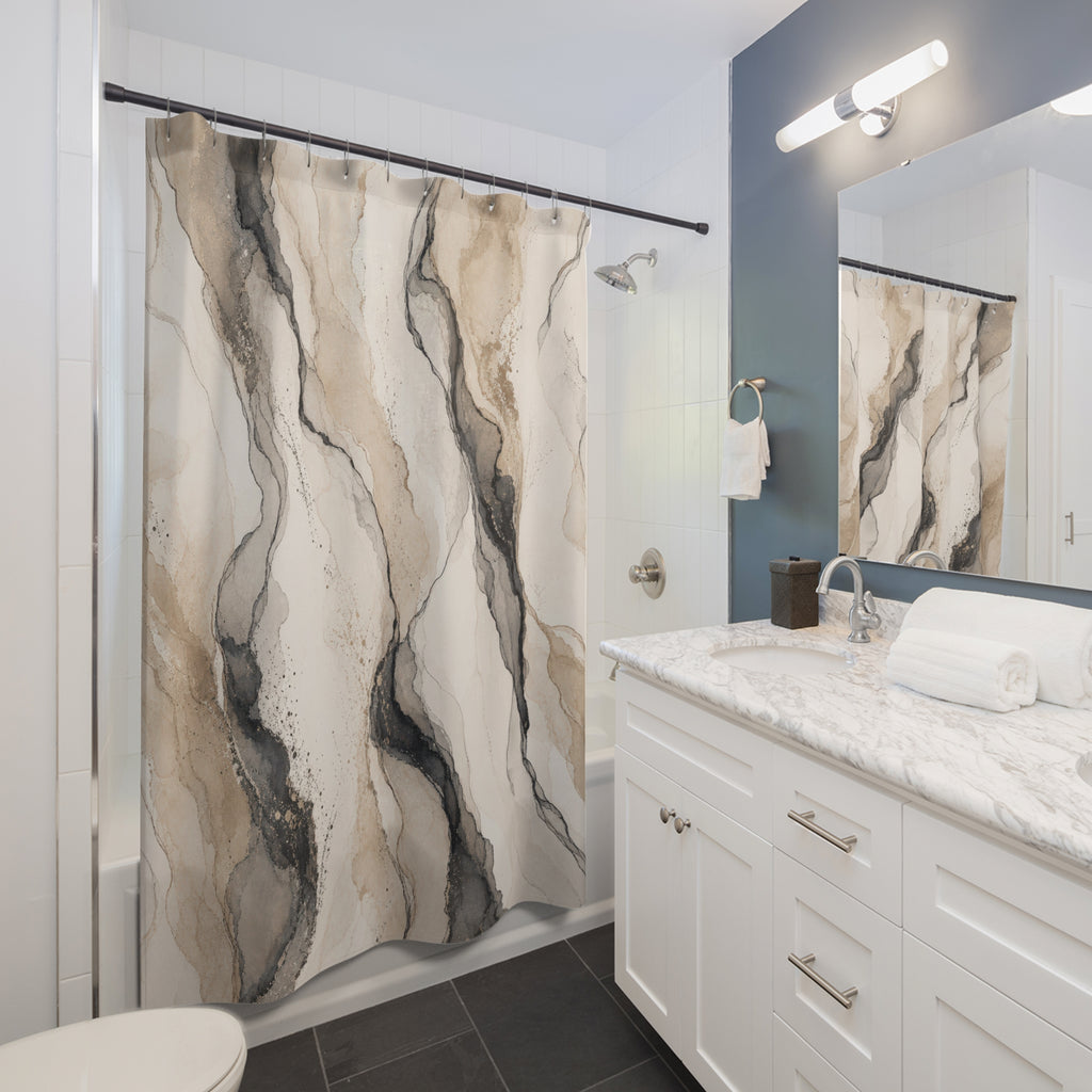 Black Beige Abstract Stone Shower Curtain