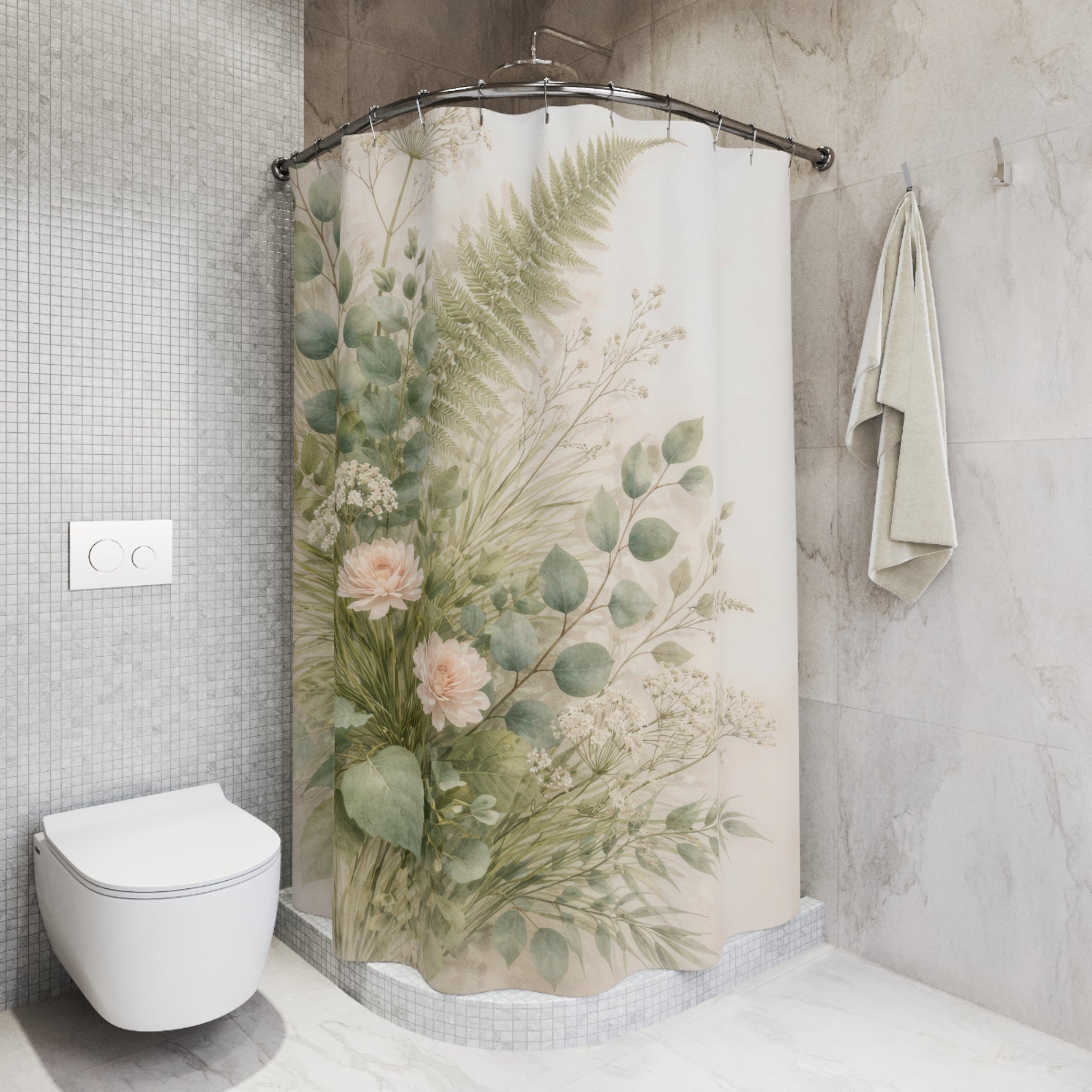 Botanical Rose Shower Curtain – Sage and Ivory