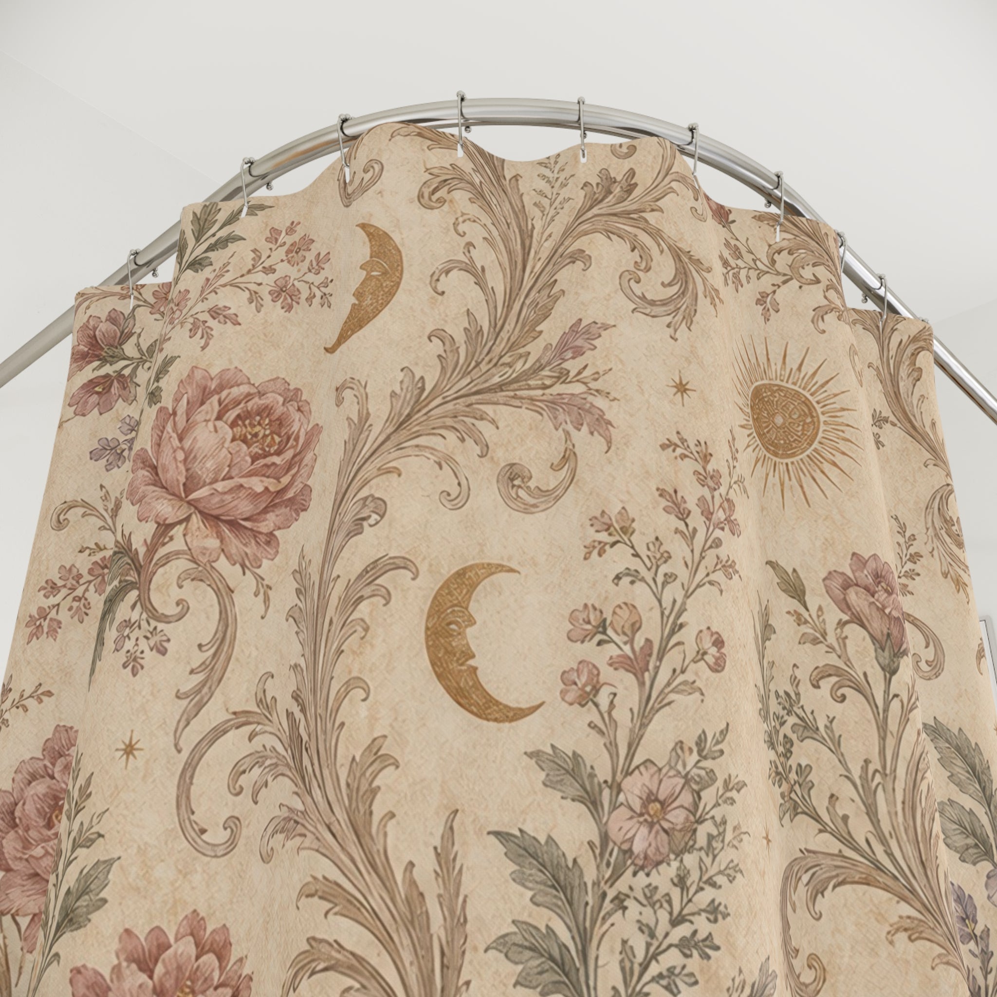 Beige Mauve Vintage Floral Shower Curtain