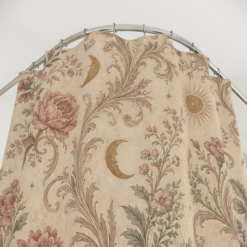 Beige Mauve Vintage Floral Shower Curtain