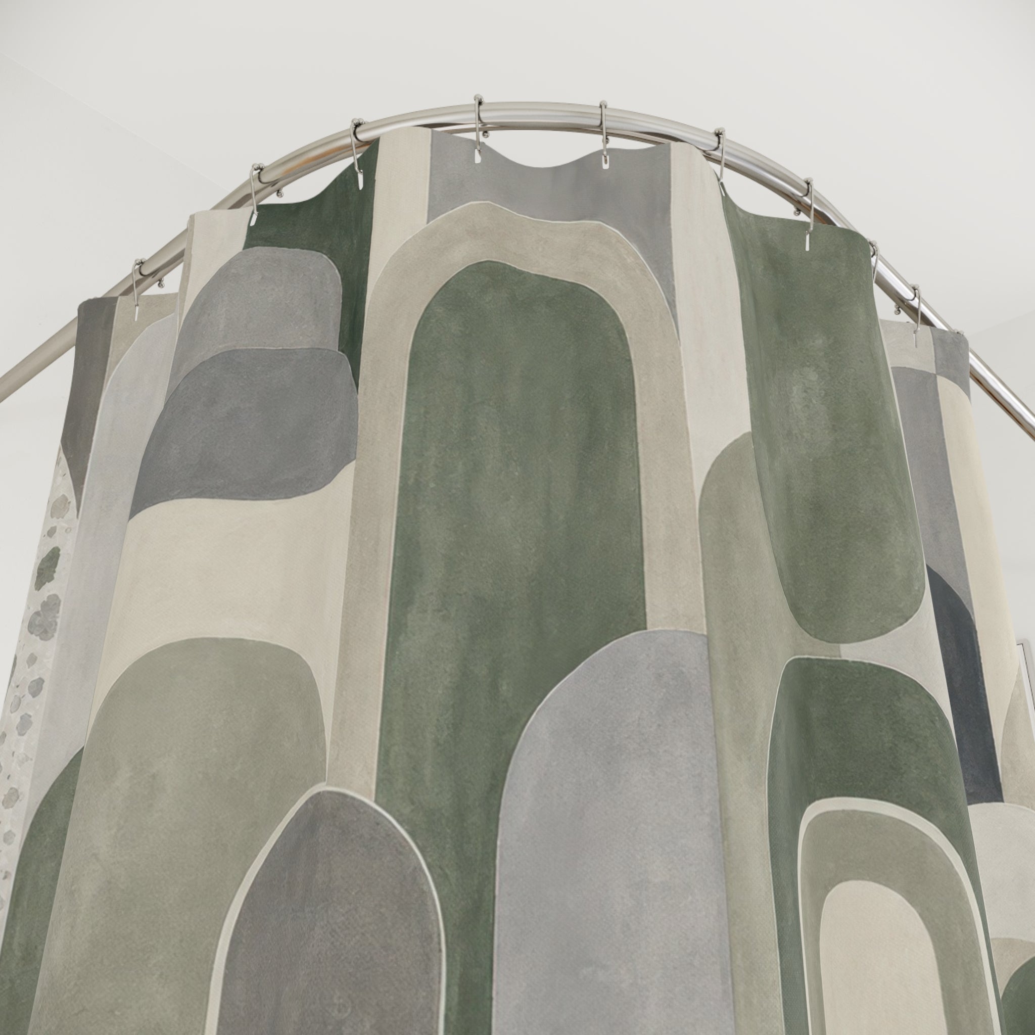 Green Grey Geometric Shower Curtain, Green Grey Modern Bathroom Decor, Geometric Pattern Bath Curtain, Guest Bath Decor, Home Decor
