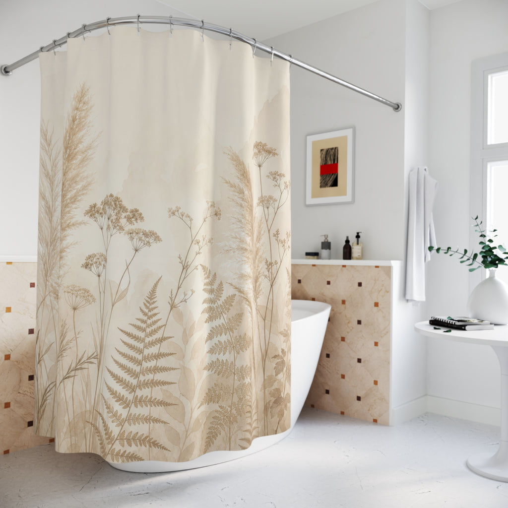 Beige Pampas Fern Wildflower Shower Curtain