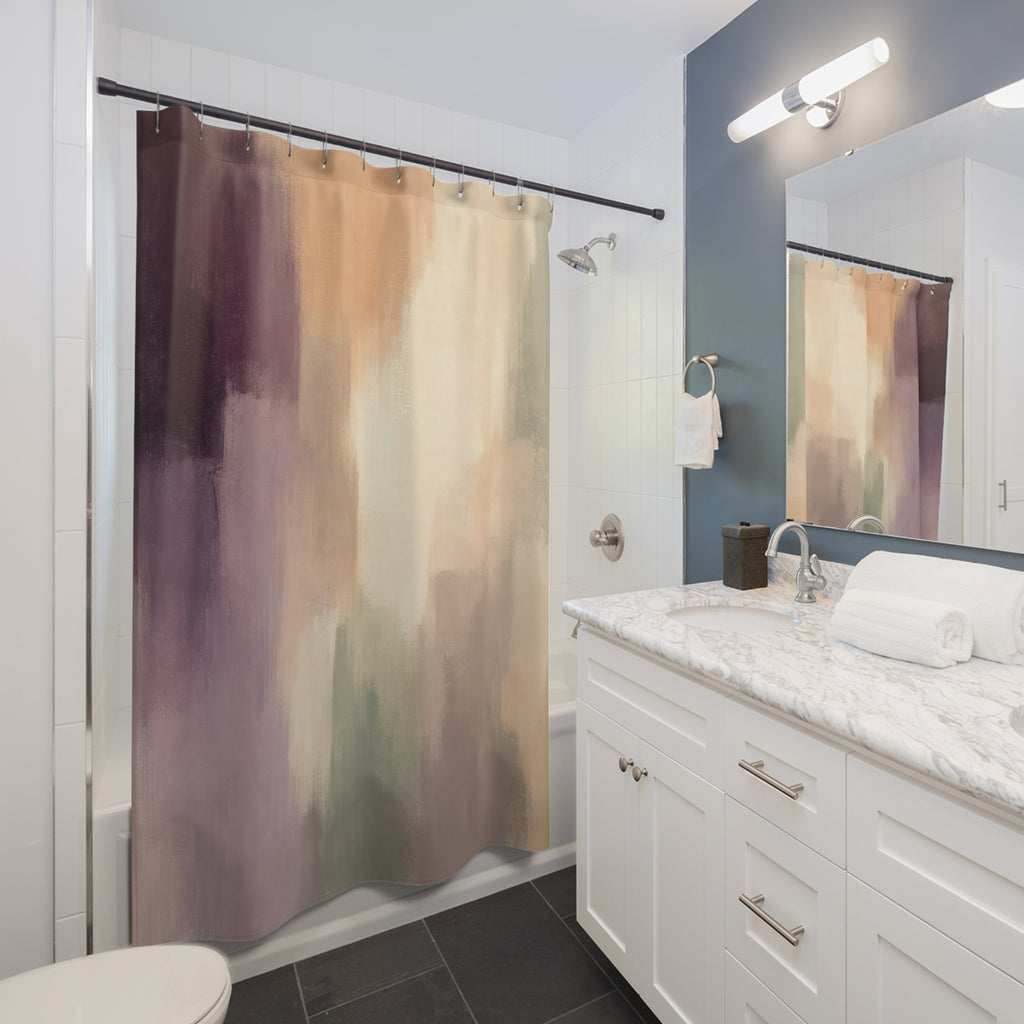 Plum Sage Pastel Abstract Brush Shower Curtain