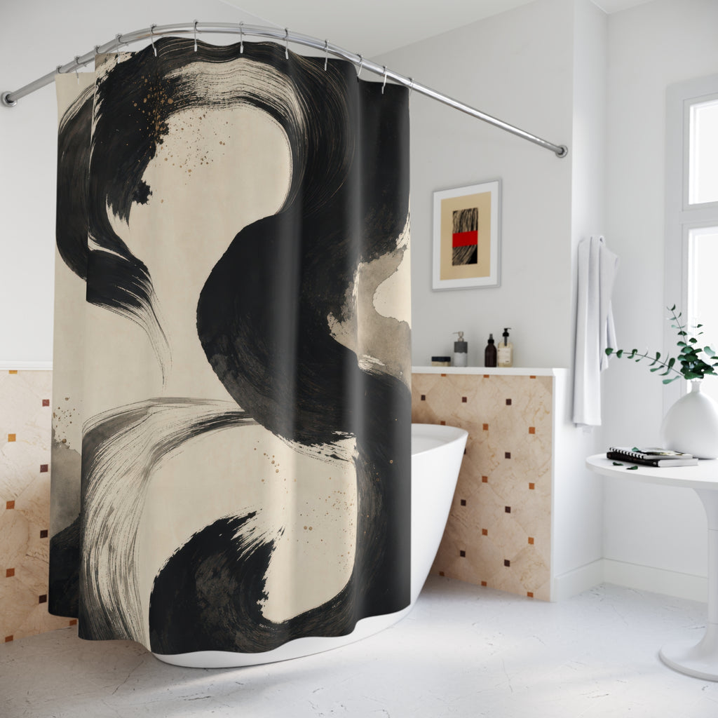 Cream Gray Ink Brush Black Abstract Shower Curtain