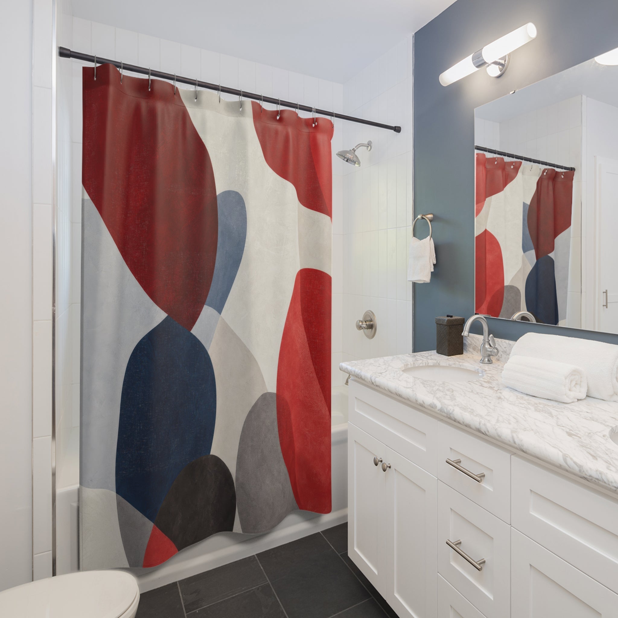 Red Blue Gray Modern Abstract Shower Curtain