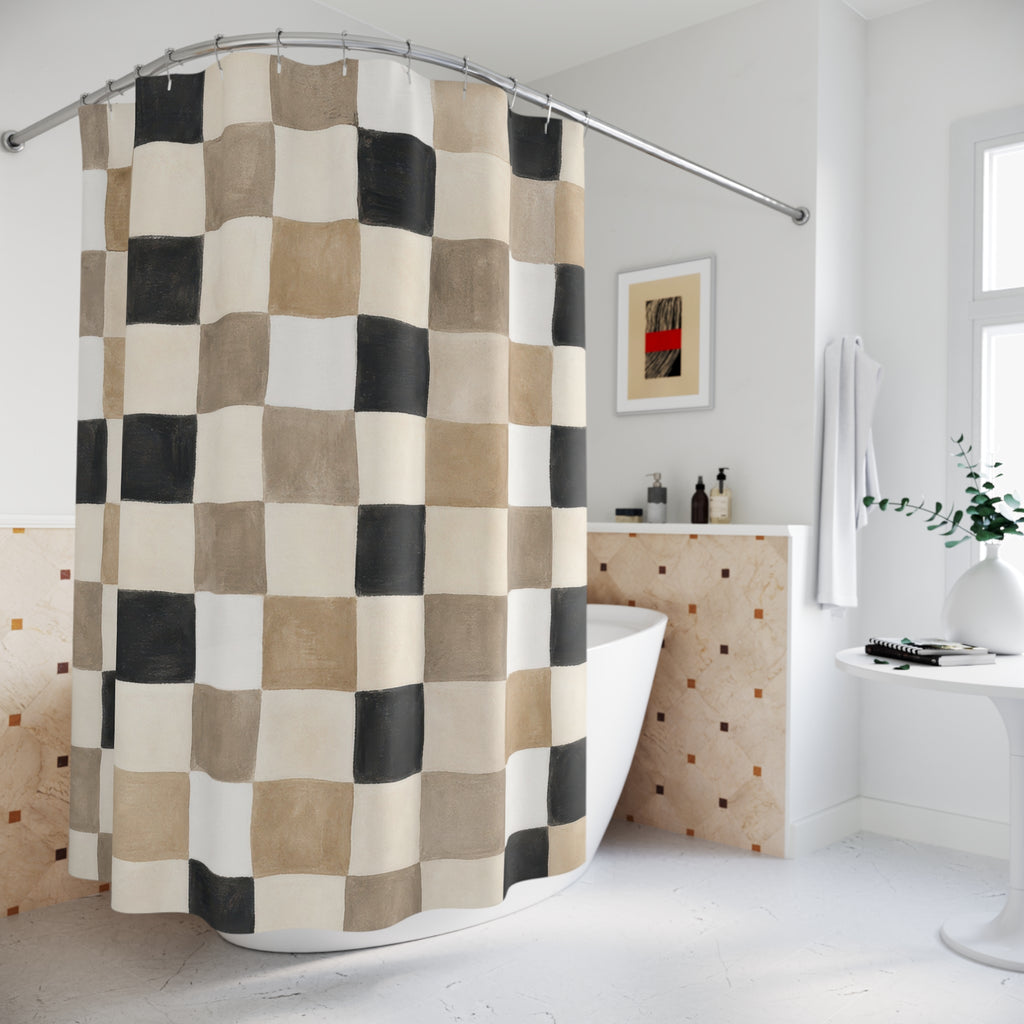 Black Beige Checkerboard Shower Curtain